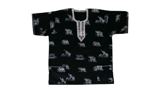 African Dashiki/Wildlife Black and White Shirt