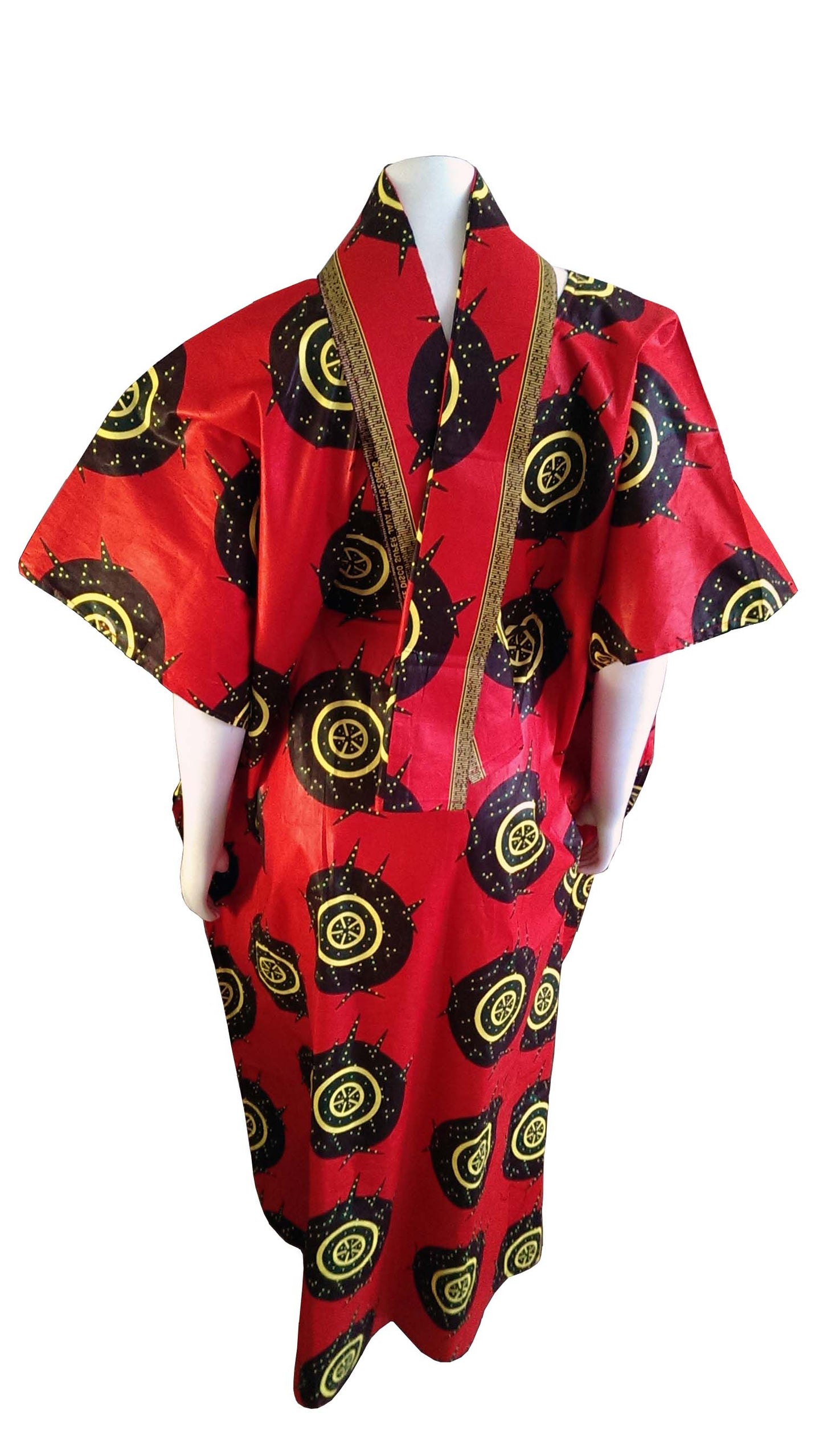 Mombasa Long Red Dress With Yellow and Brown Circles (Size 0-16)