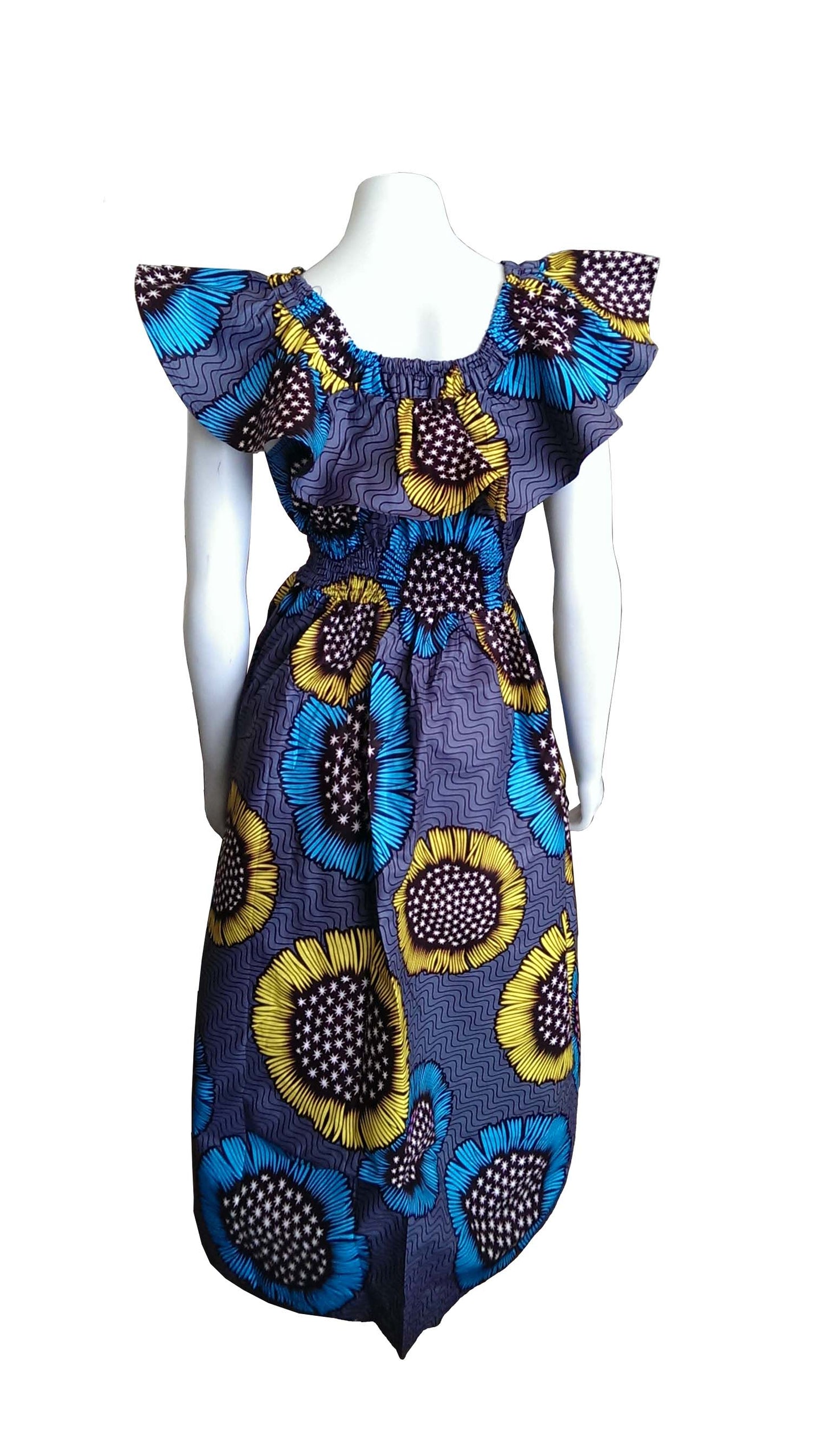 Maua Grey Dress with Blue and Yellow Flowers