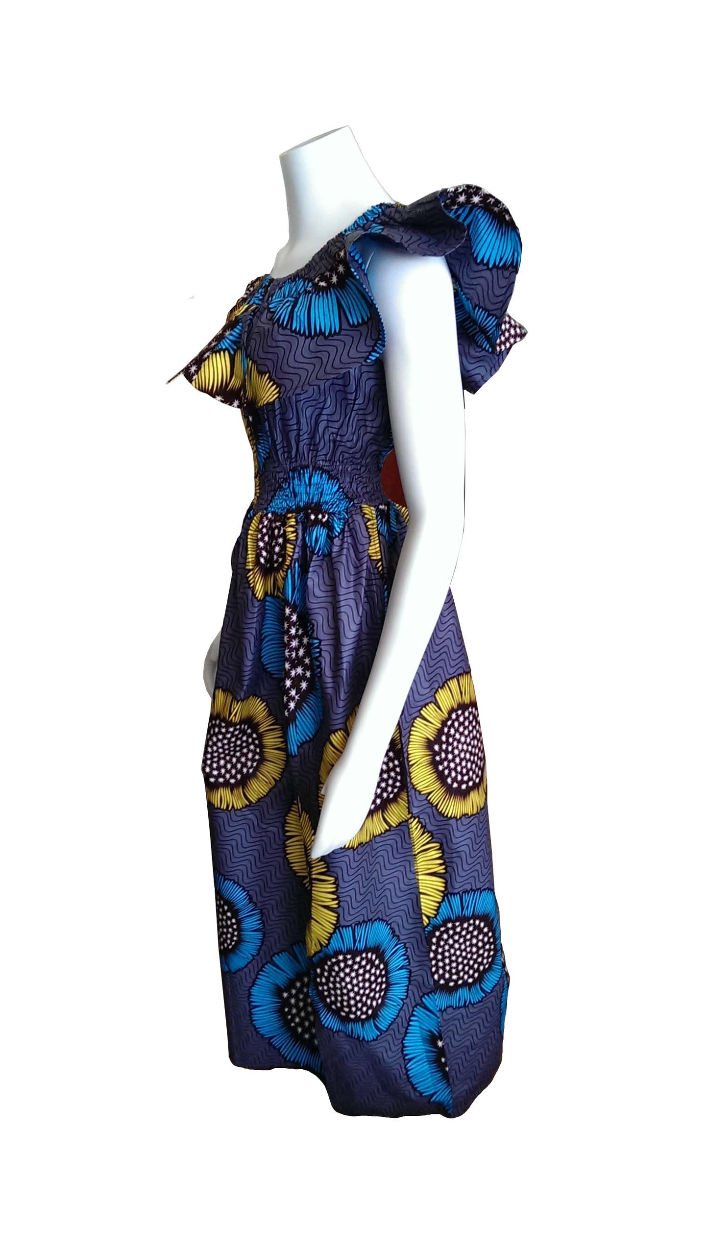 Maua Grey Dress with Blue and Yellow Flowers
