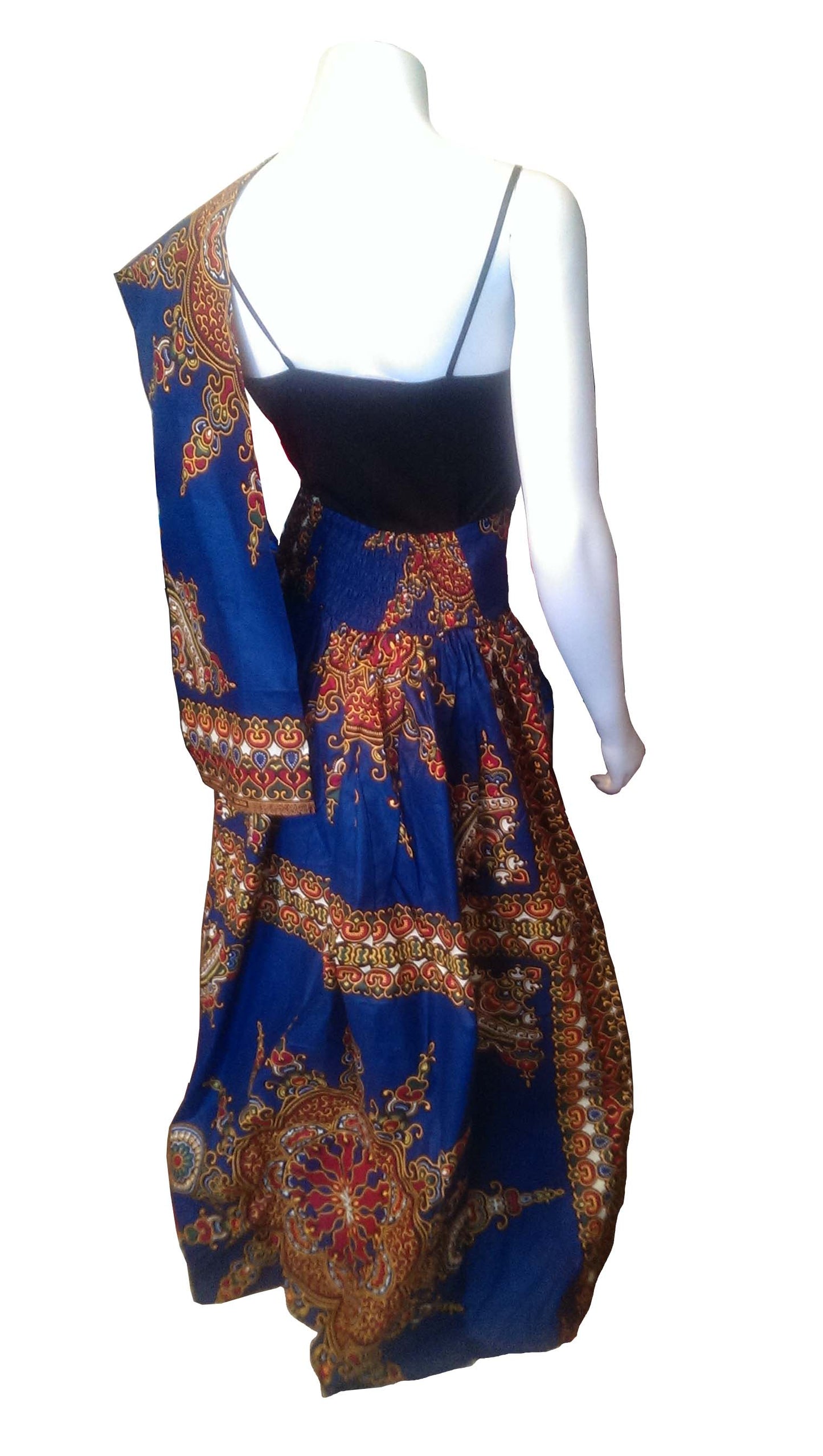 Dada Long Skirt Navy Blue with Circular Flowers