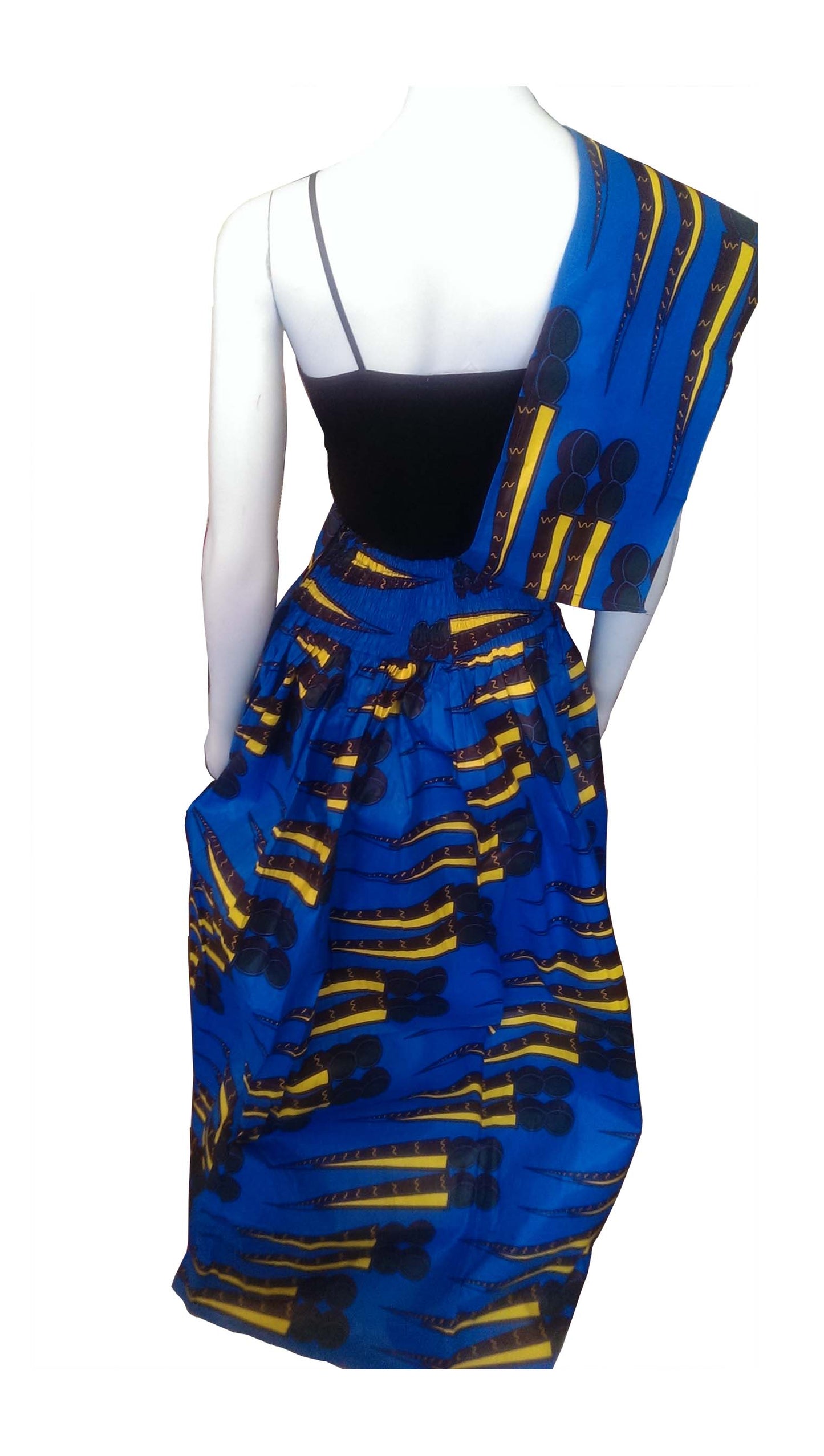 Dada Long Skirt Blue with Yellow and Black Design
