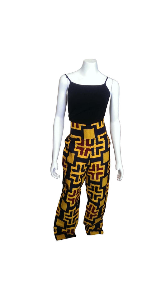 Bamba Yellow Blue and Red African Print Pants (Straight Pant Leg)