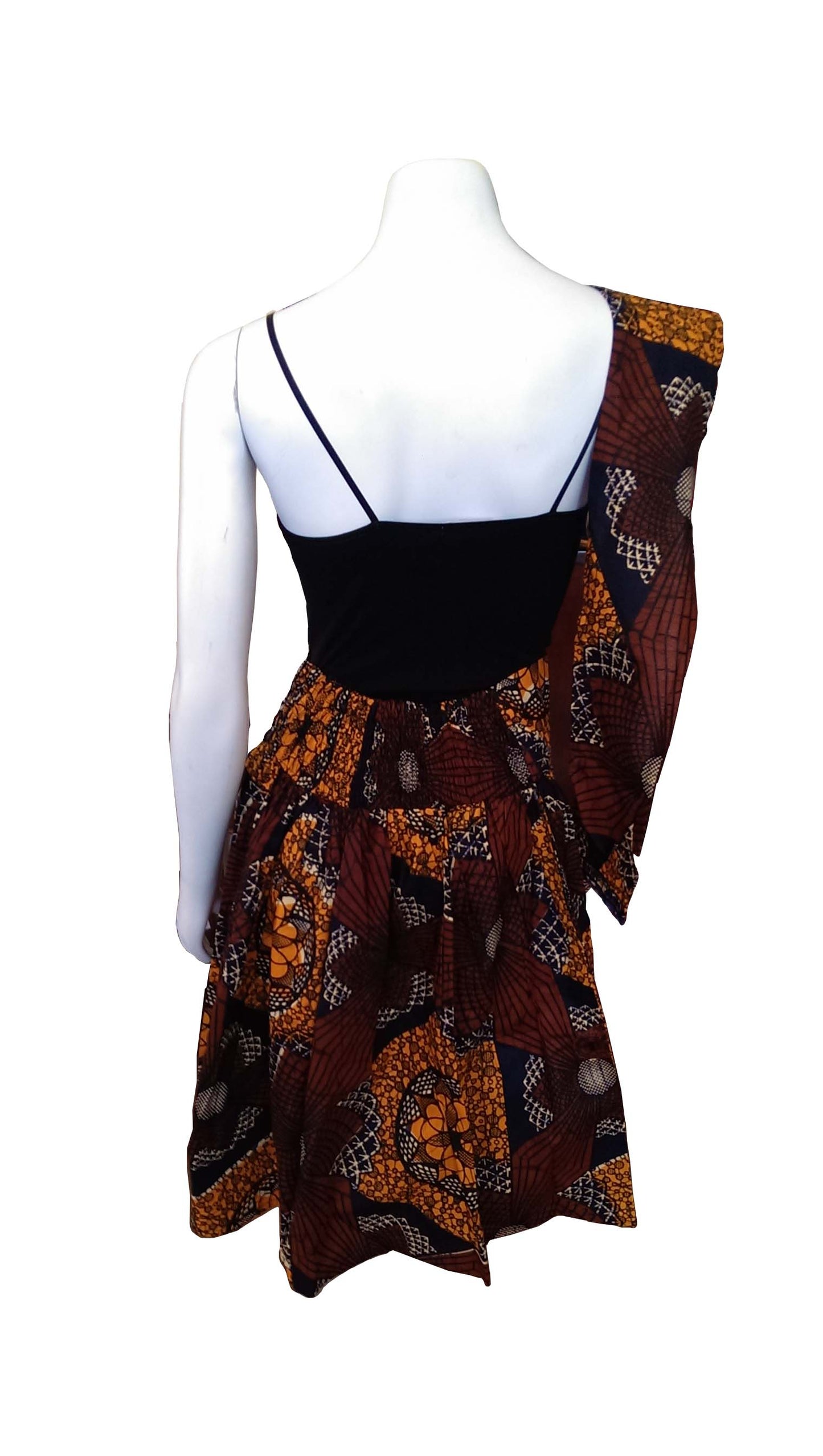 Sarafina Knee-Length Skirt Brown with Orange and Black Design