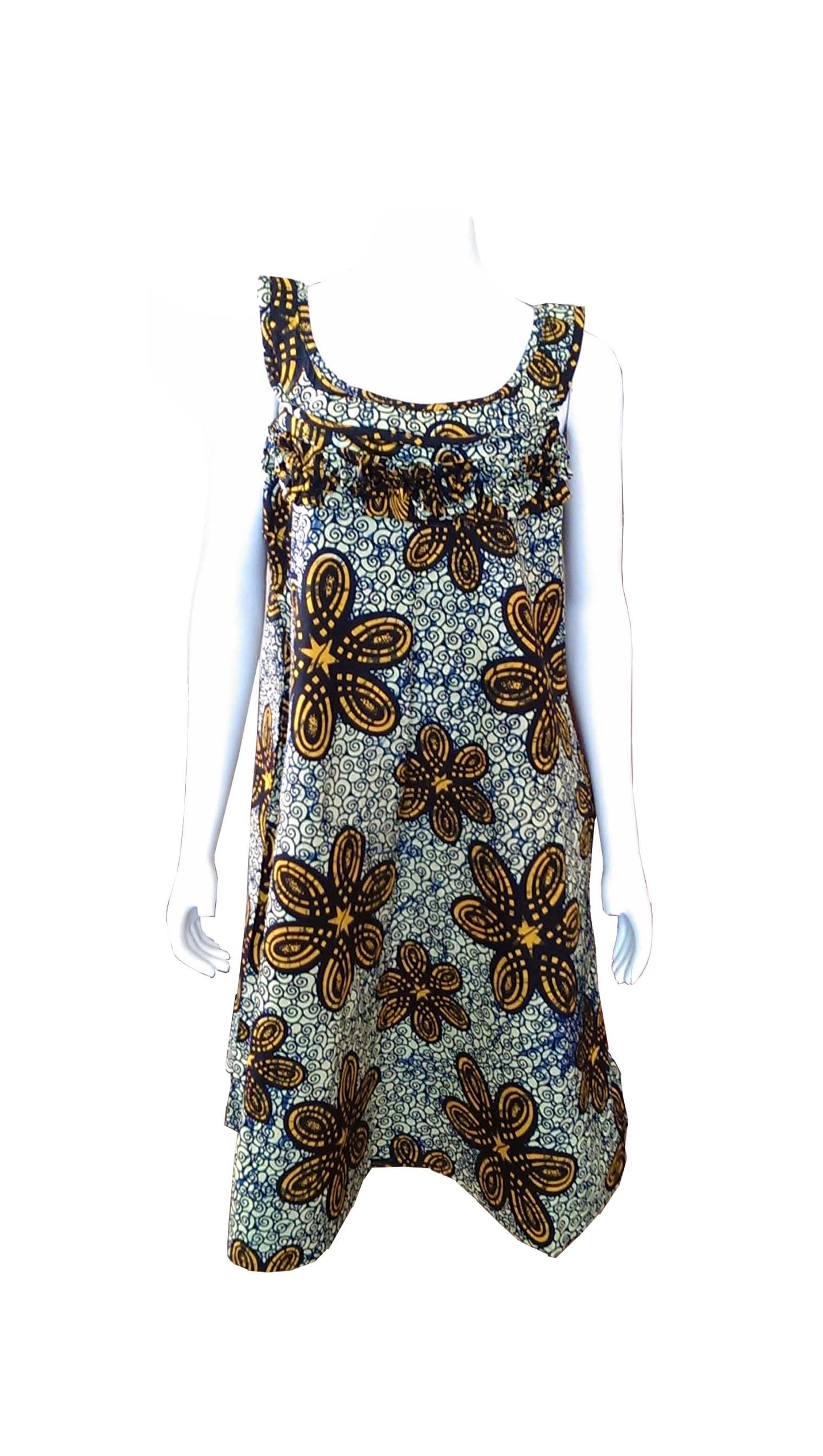 A Shaped Cream Dress with Orange and Black Prints