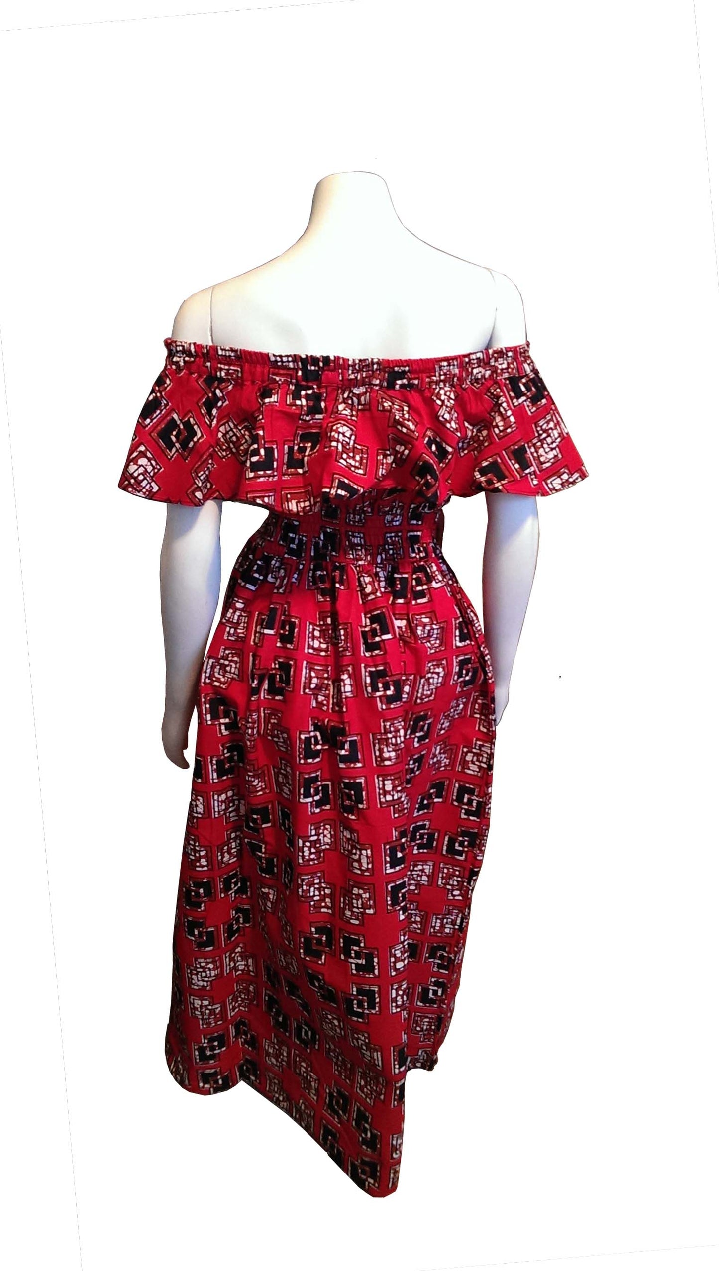 Maua Red, White and Black Dress with Thigh to Floor Side Slit