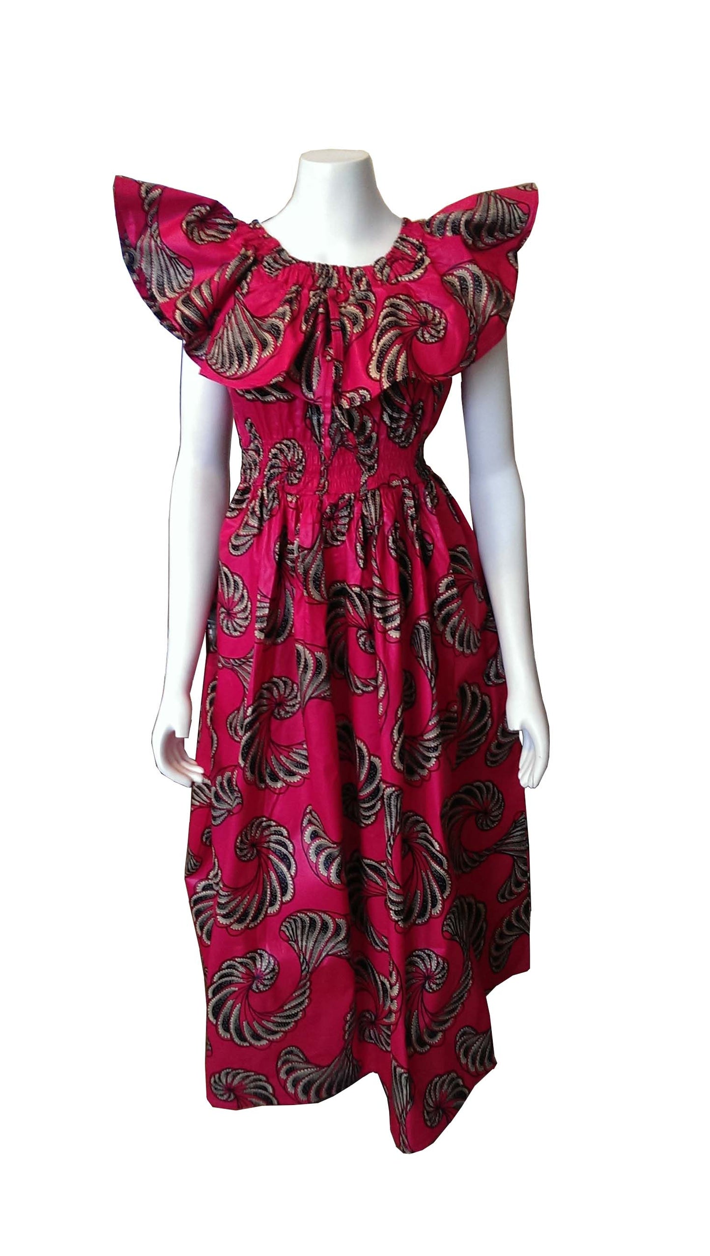 Maua Pink Dress with Black and Cream African Designs