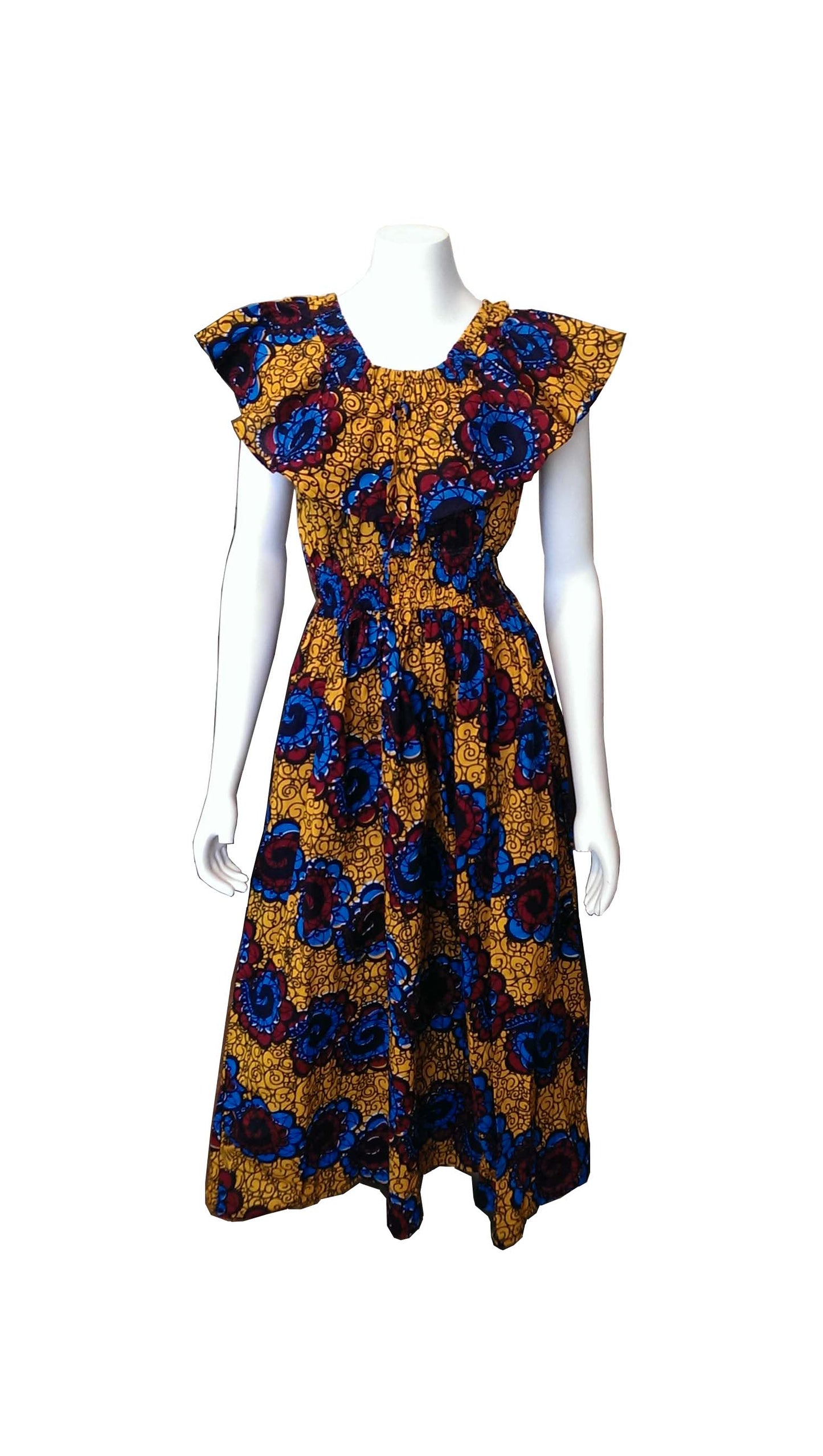 Maua Long Blue, Yellow, and Maroon African Prints