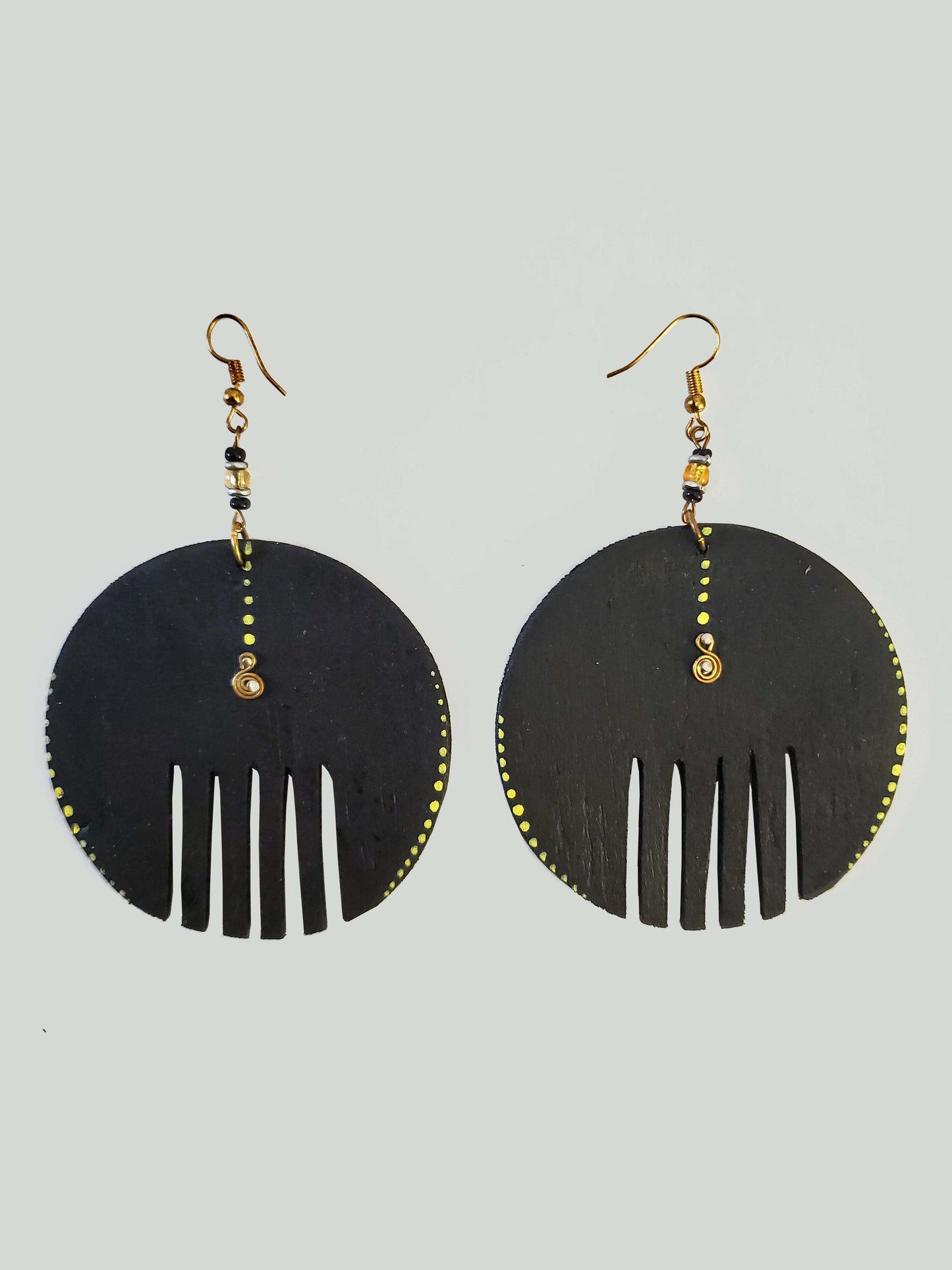 Round Black and Yellow Comb Inspired Earrings