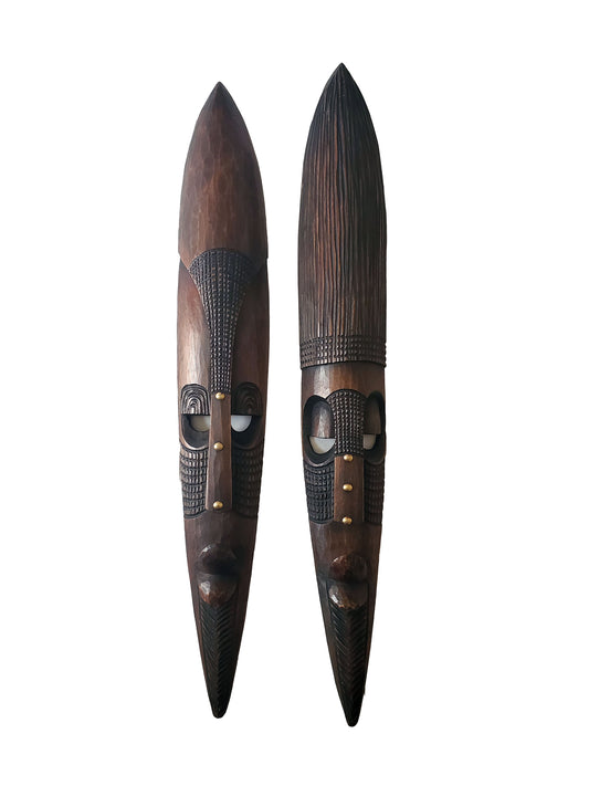 Pair of Male and Female Wooden Masks Handmade in Kenya