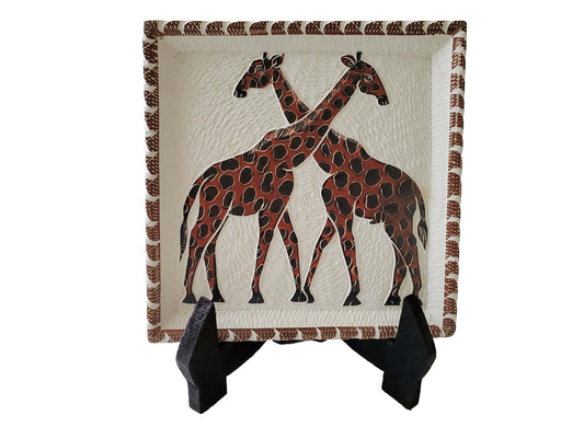 Embracing Giraffes Soapstone Plate Made in Kenya