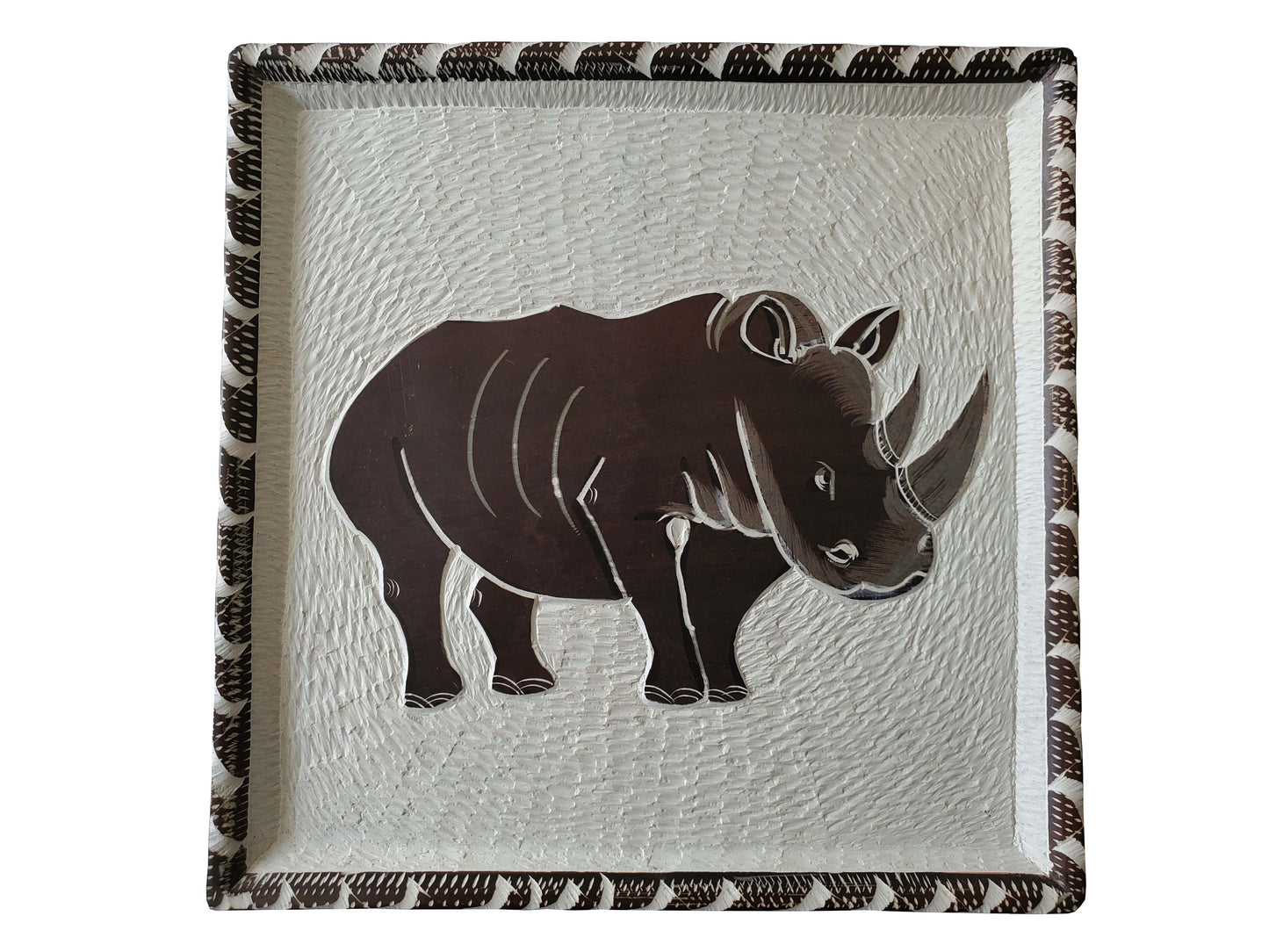 Handmade Rhino Soapstone Plate with Stand made in Kenya