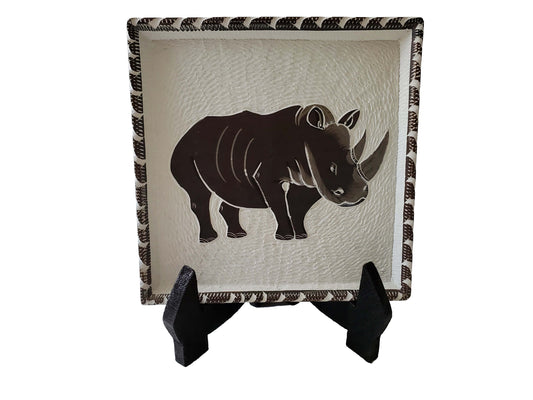 Handmade Rhino Soapstone Plate with Stand made in Kenya