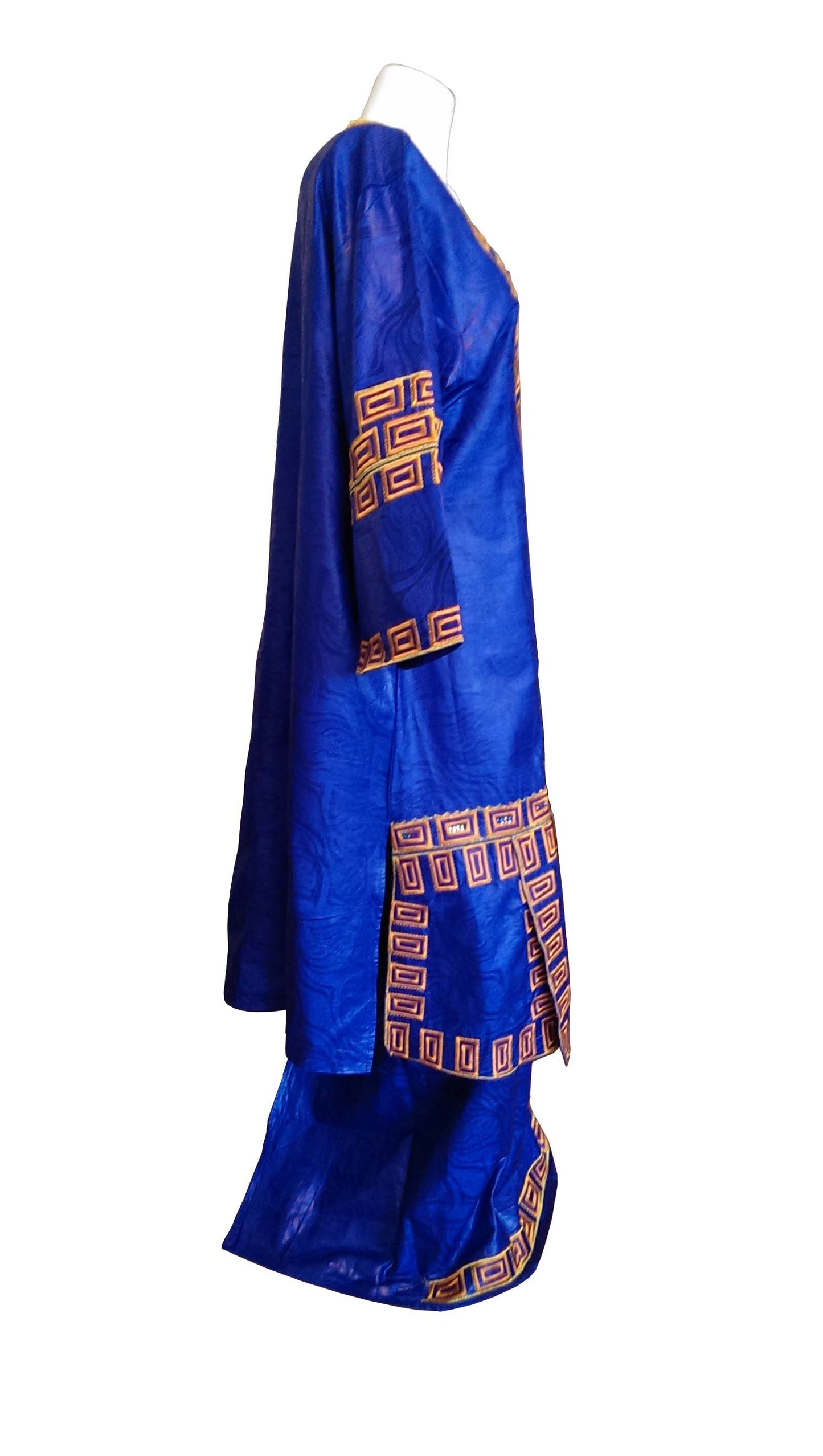 Blue Embroidered Long Top with Skirt