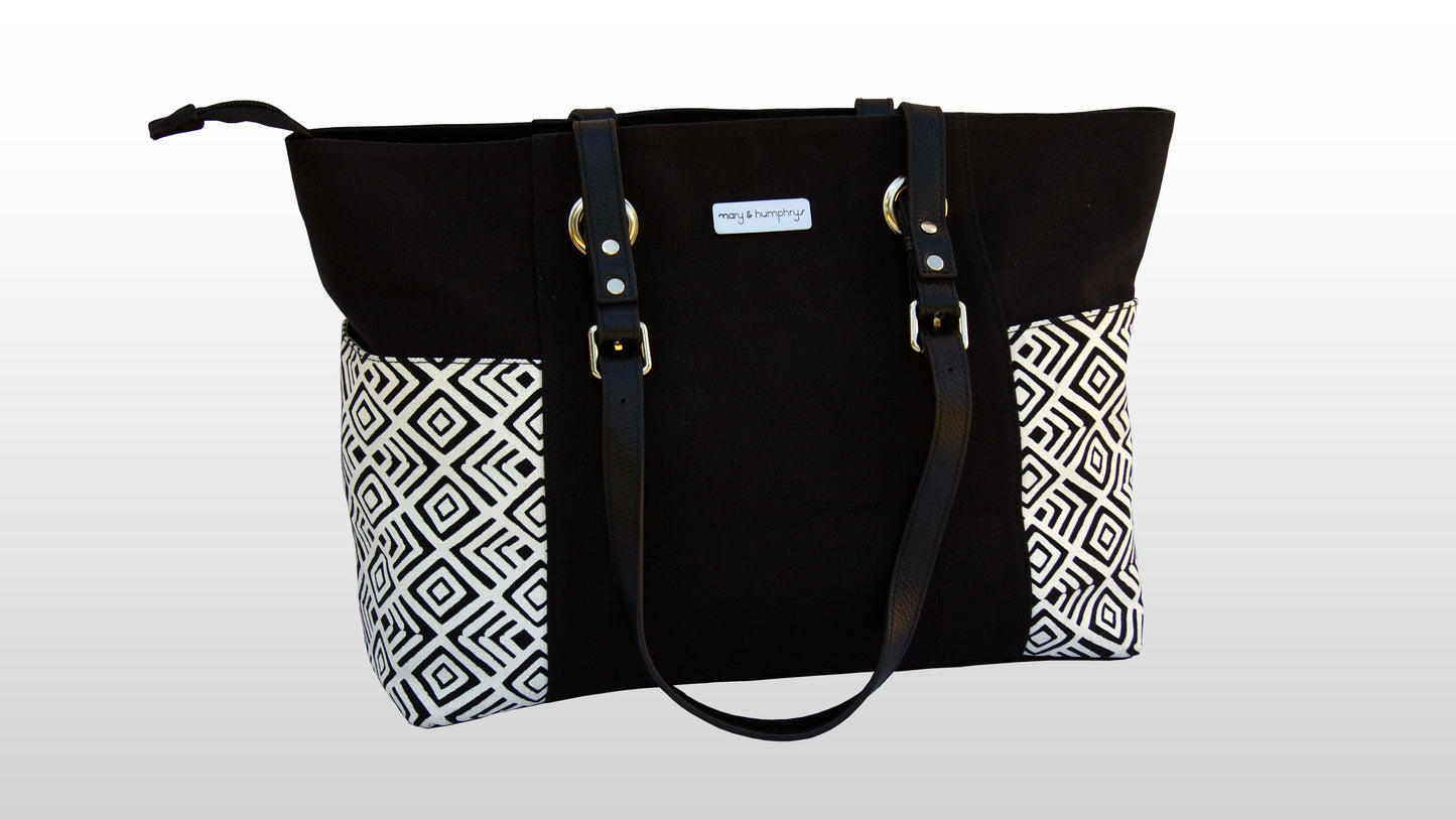 Black and White Tote Bag with African design