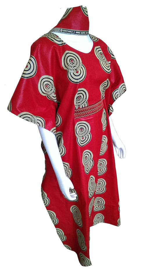 Mombasa Long Red Dress with Yellow and Black Circles (Size 0-16)