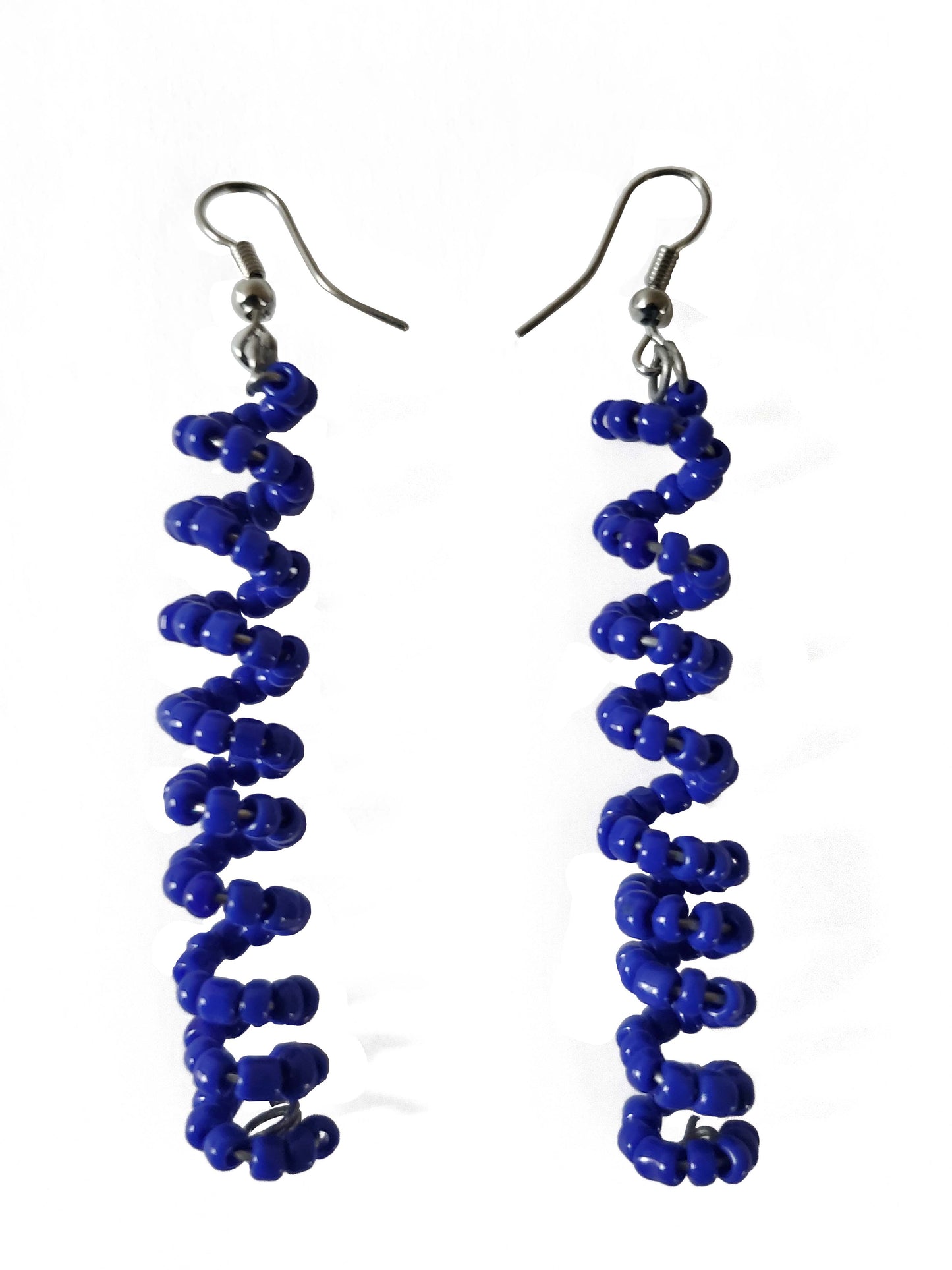 Spiral Blue Beaded Earrings