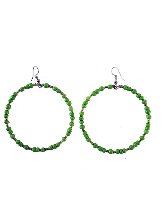 Beaded Circular Light Green Earrings