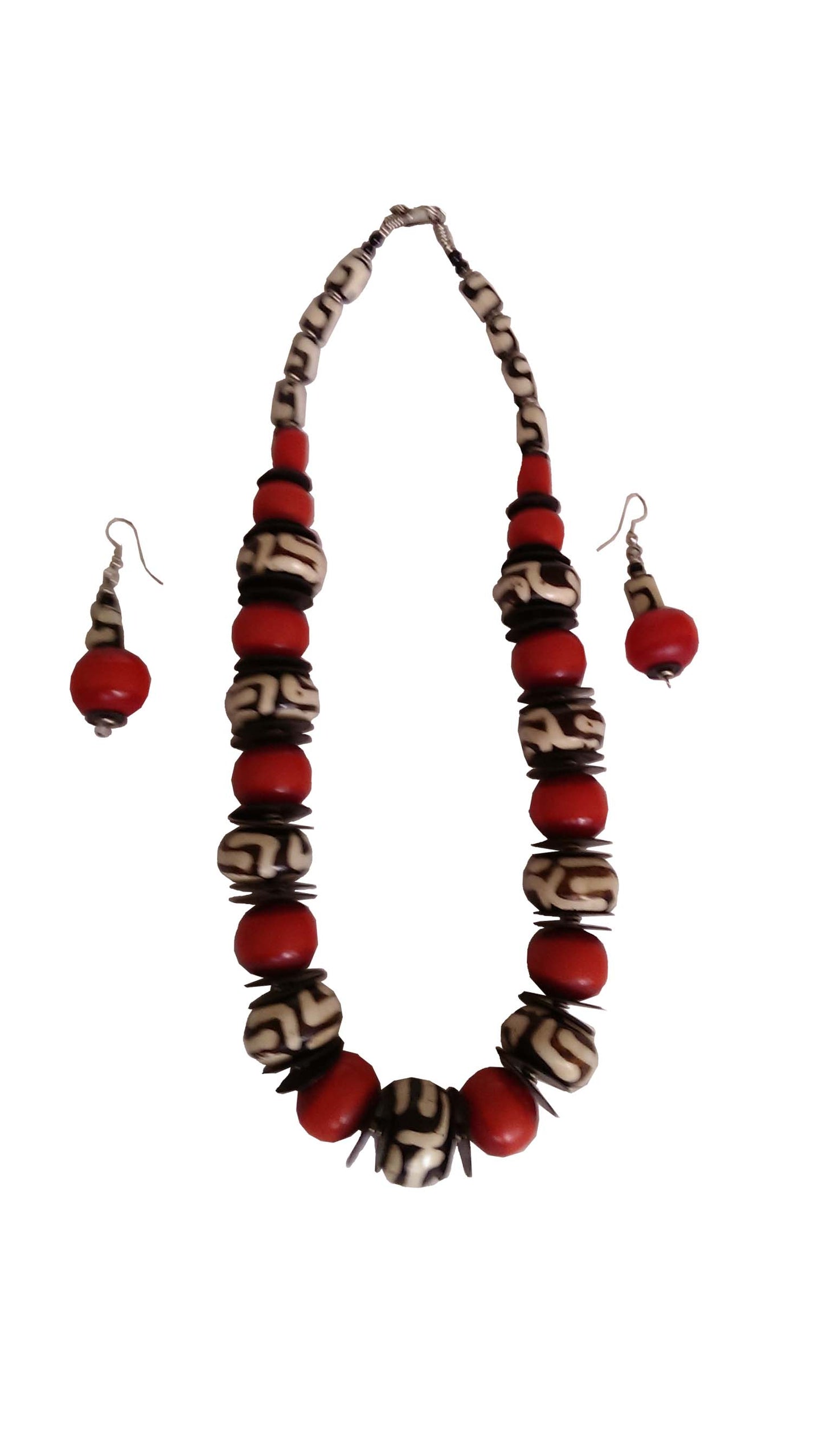 Kazuri Kubwa Orange Beaded Necklace with Bone