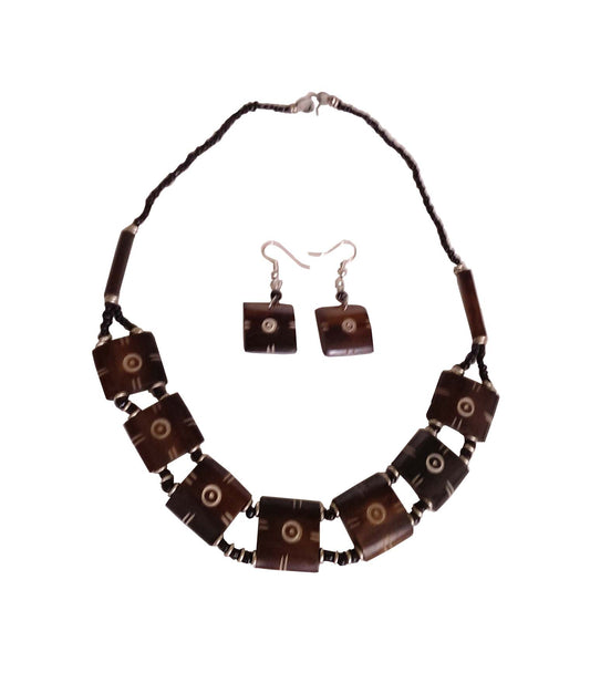 Brown and White Bone Necklace Set