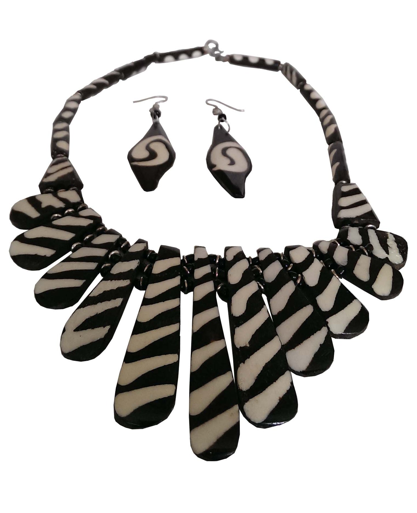 Striped White and Black Bone Necklace Set