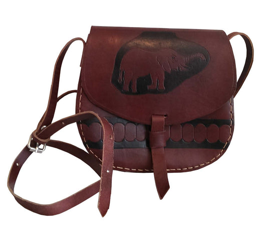 Safari Crossbody Leather Bag with an Elephant (curved)