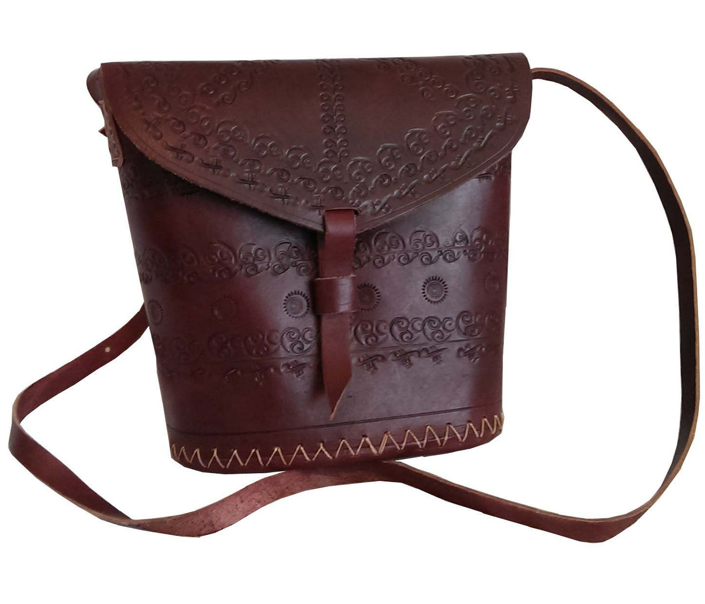 Safari Crossbody Leather Bag with Horizontal Designs