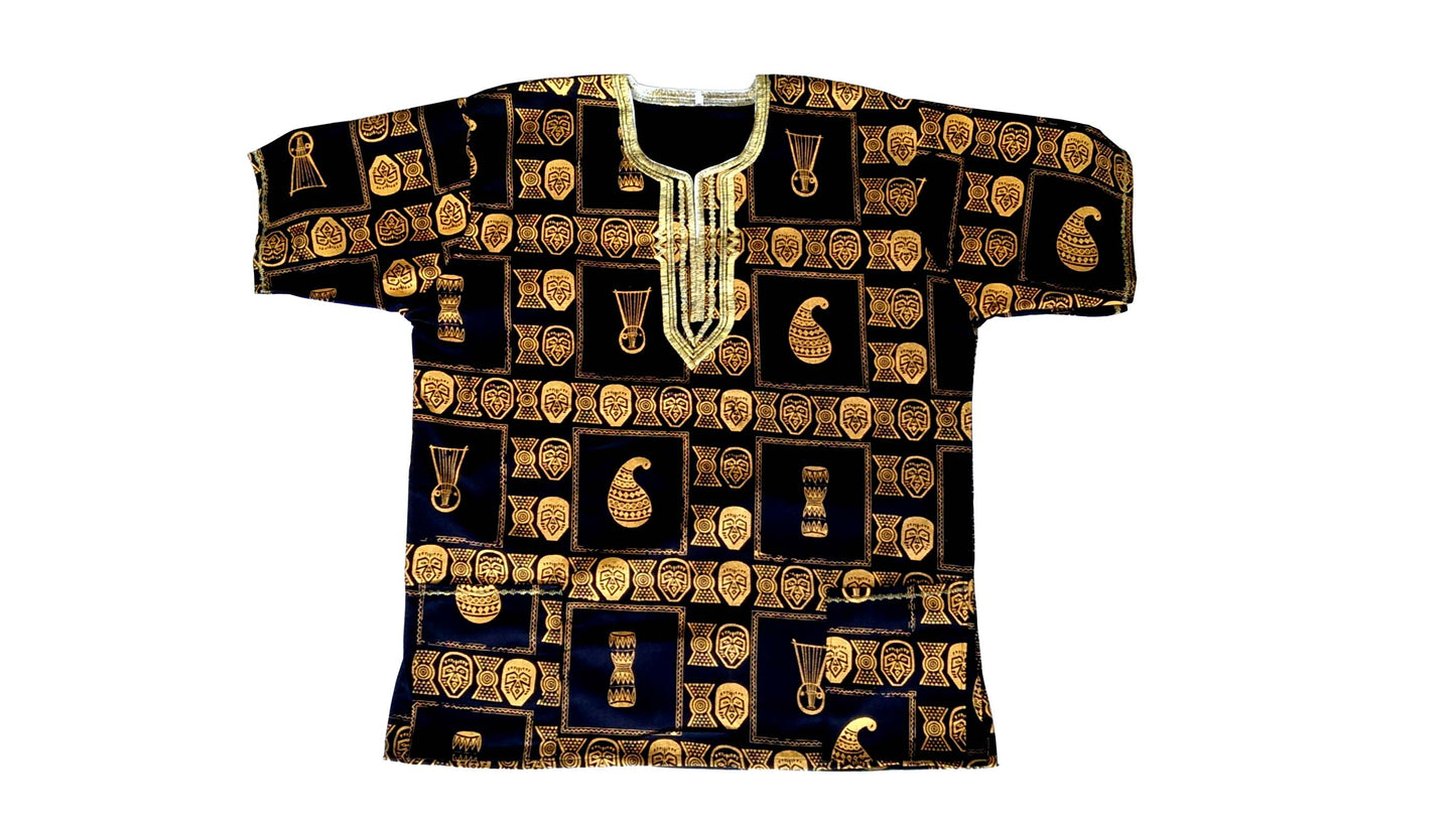 African Dashiki/Shirt - Masks and Musical Instruments