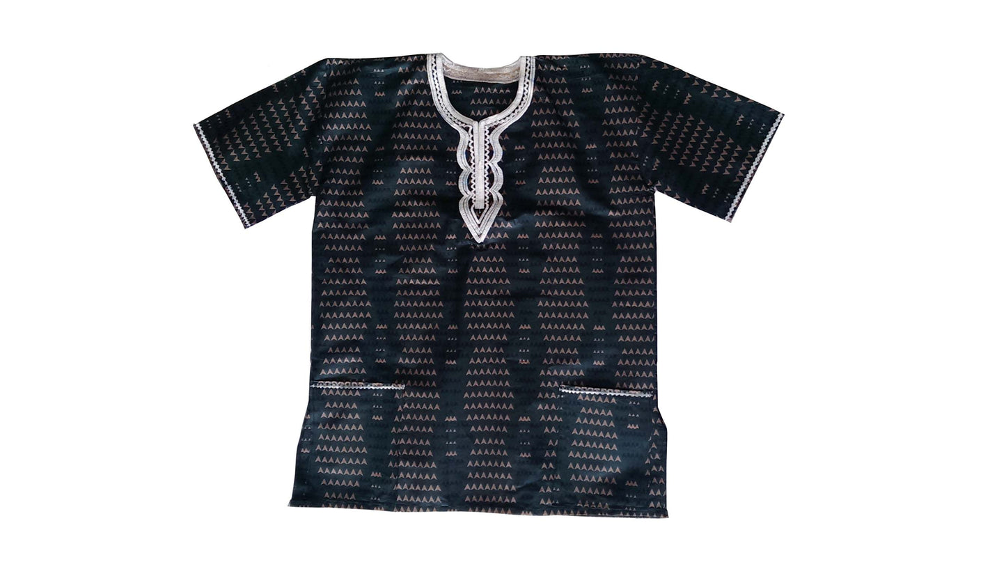 African Dashiki/Shirt Green, Black and Brown Print