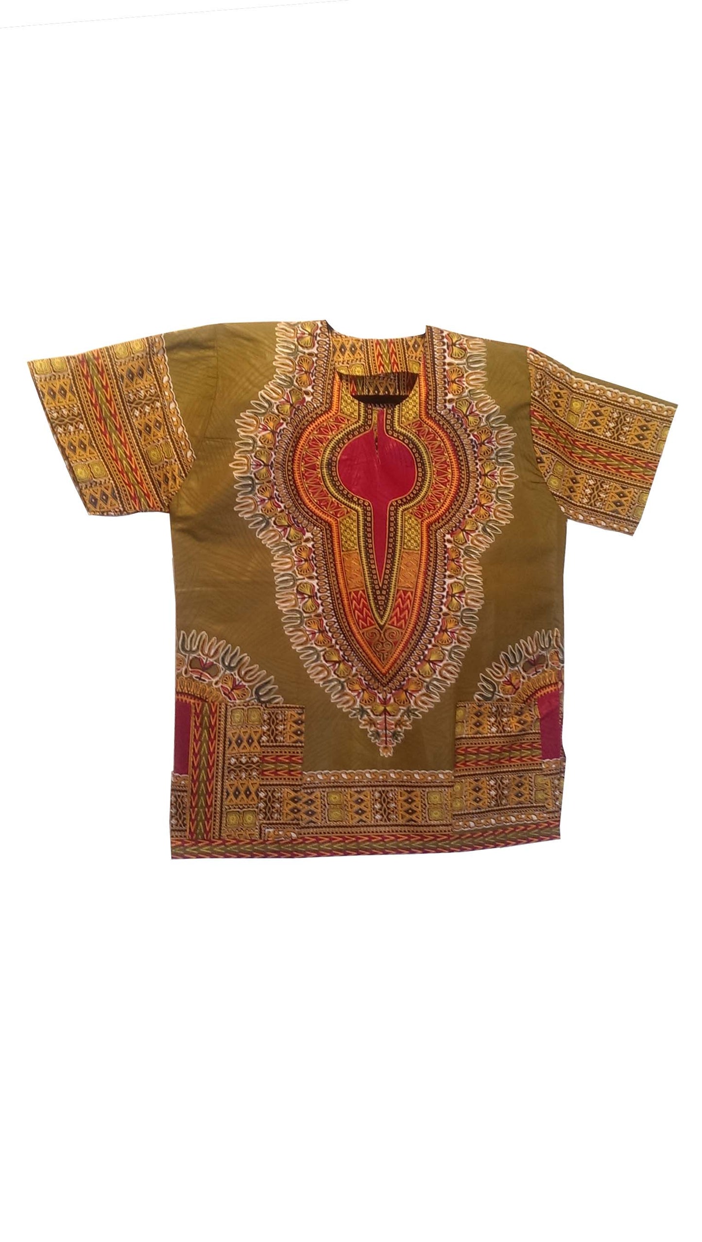 Dashiki/African Shirt Green with Colorful Print (Size Medium)