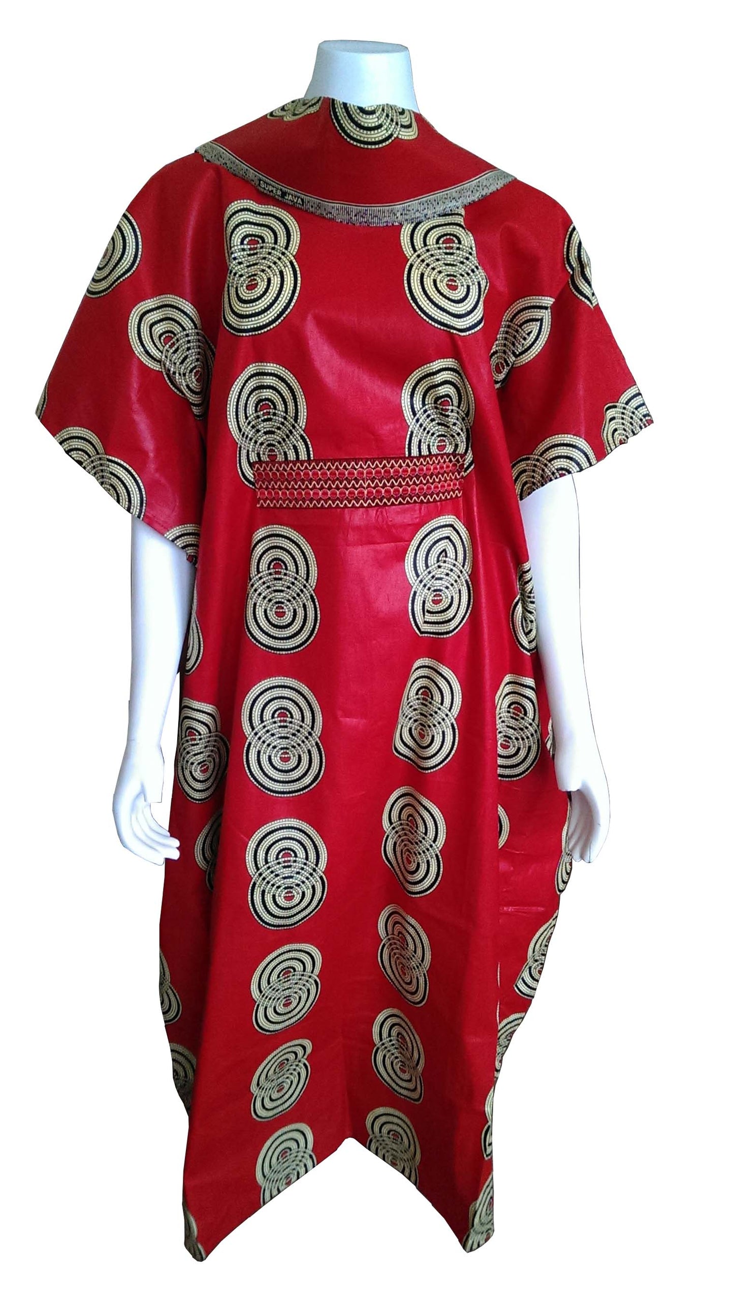 Mombasa Long Red Dress with Yellow and Black Circles (Size 0-16)