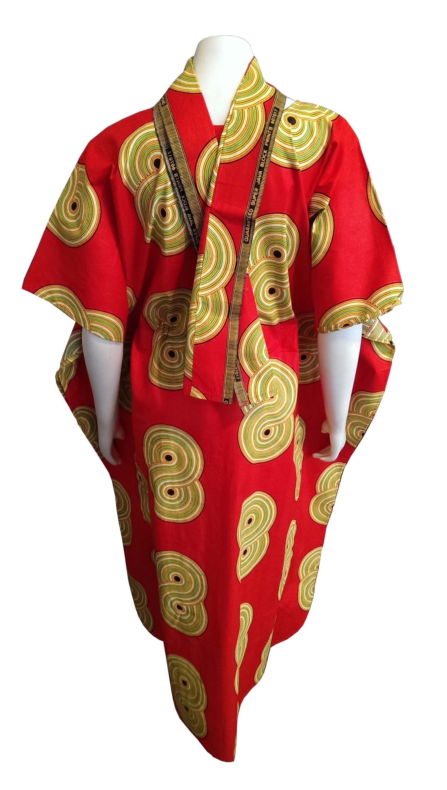 Mombasa Long Bright Red Dress with Colorful Joined Circles (One Size fits 0-16)