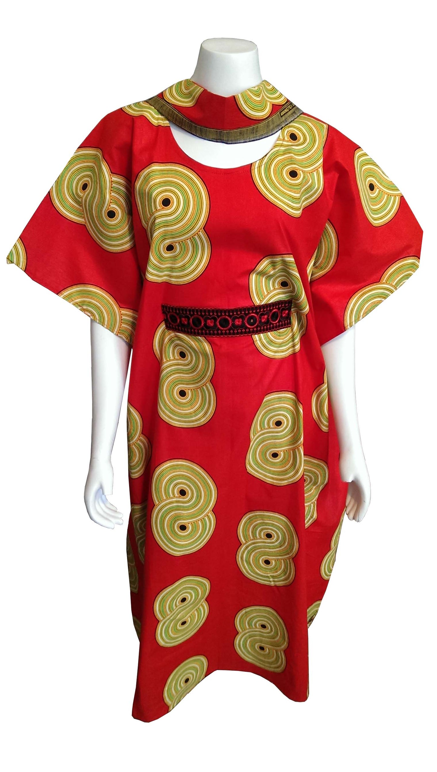 Mombasa Long Bright Red Dress with Colorful Joined Circles (One Size fits 0-16)