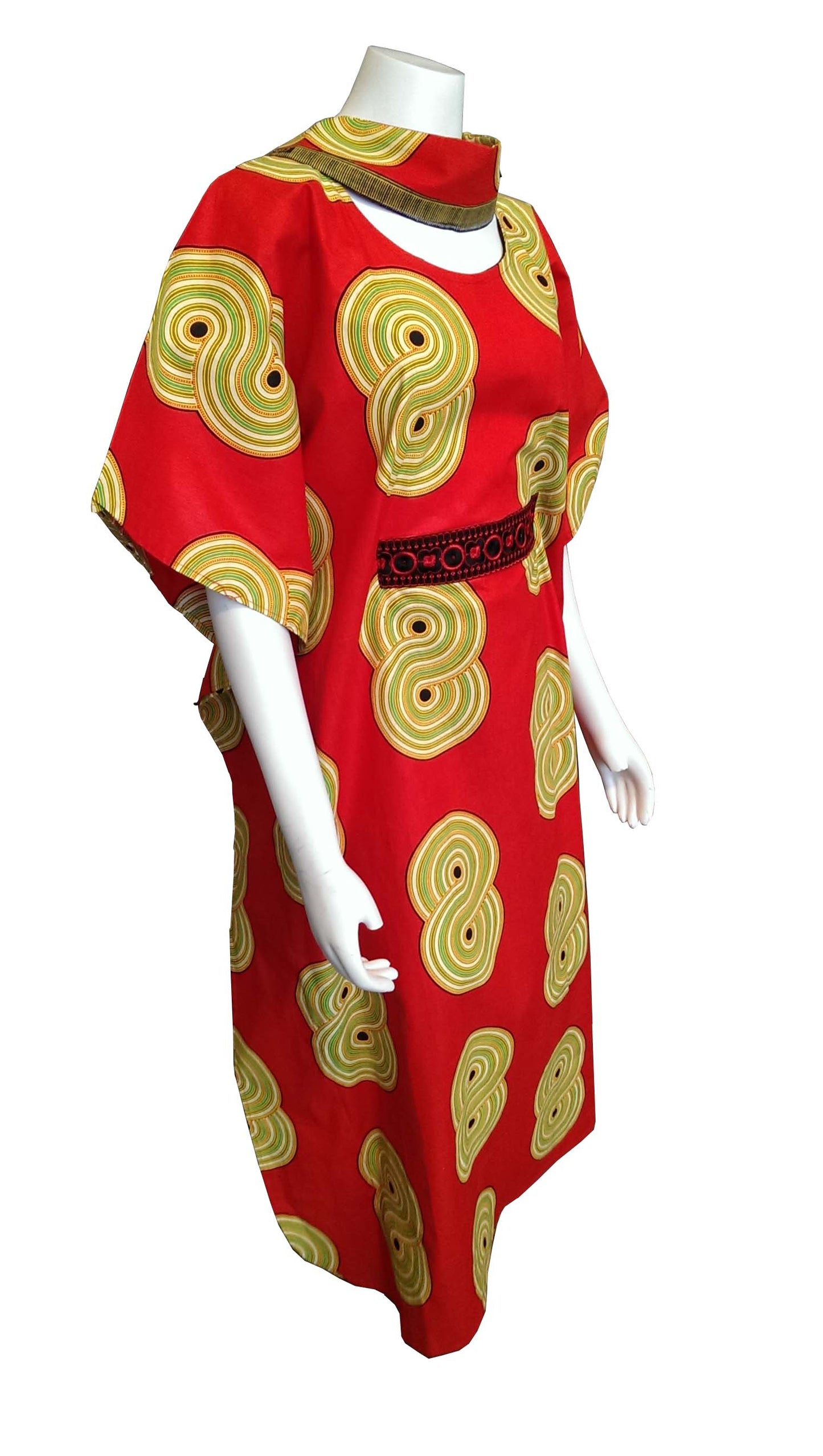 Mombasa Long Bright Red Dress with Colorful Joined Circles (One Size fits 0-16)