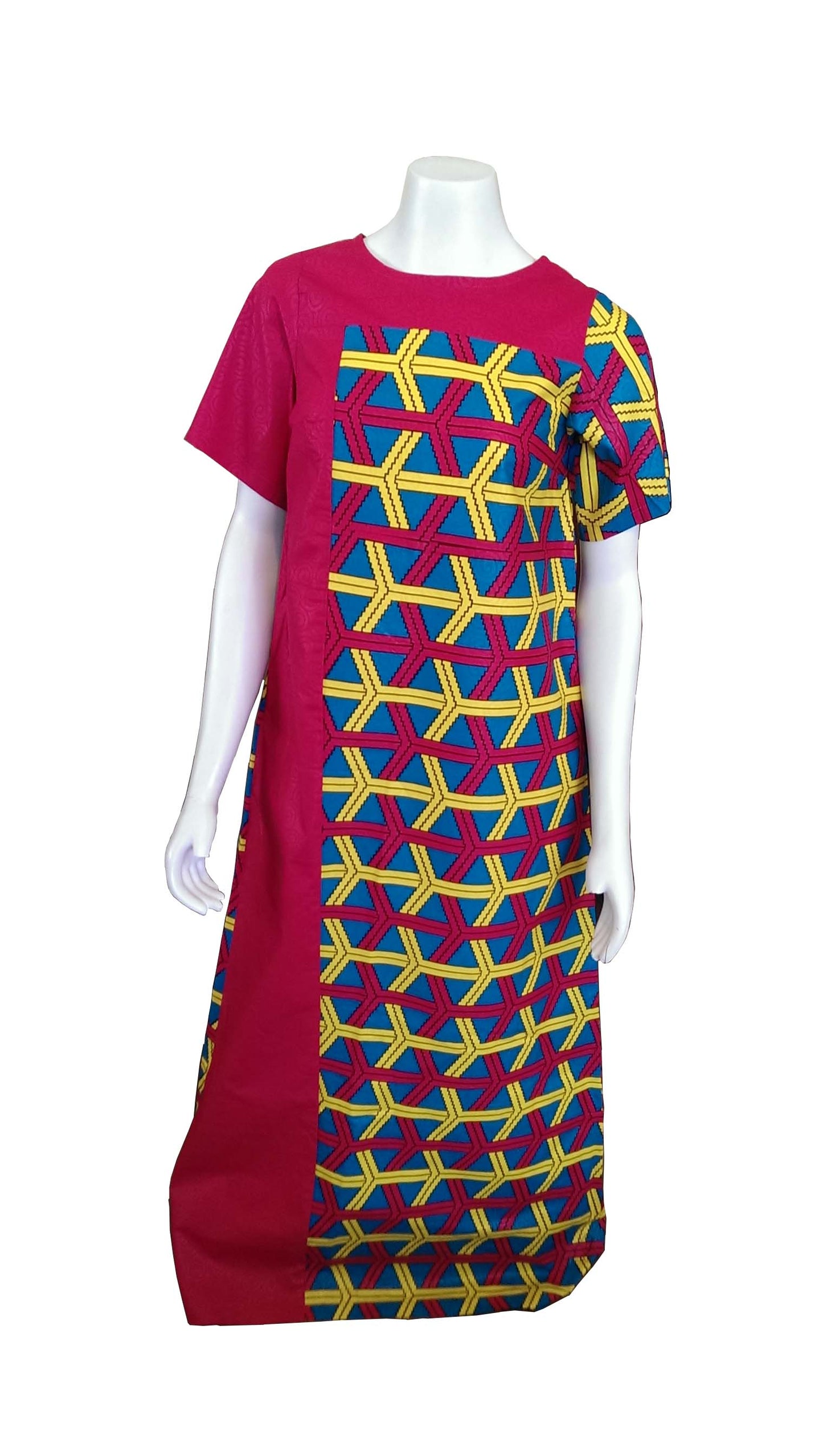 Shangazi Three Toned Dress with Pink, Yellow and Teal