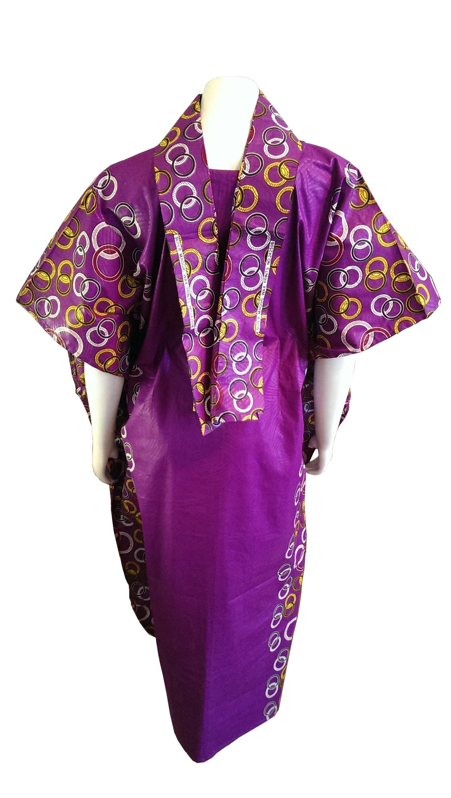 Mombasa Long Purple Dress Gold, Black and White Circles (One Size Fits 0-16)