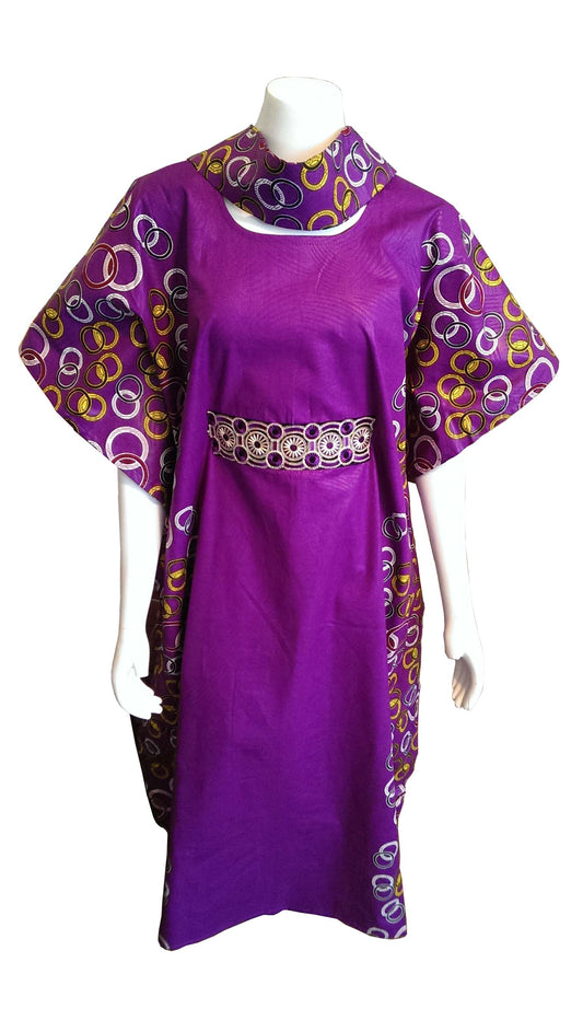 Mombasa Long Purple Dress Gold, Black and White Circles (One Size Fits 0-16)