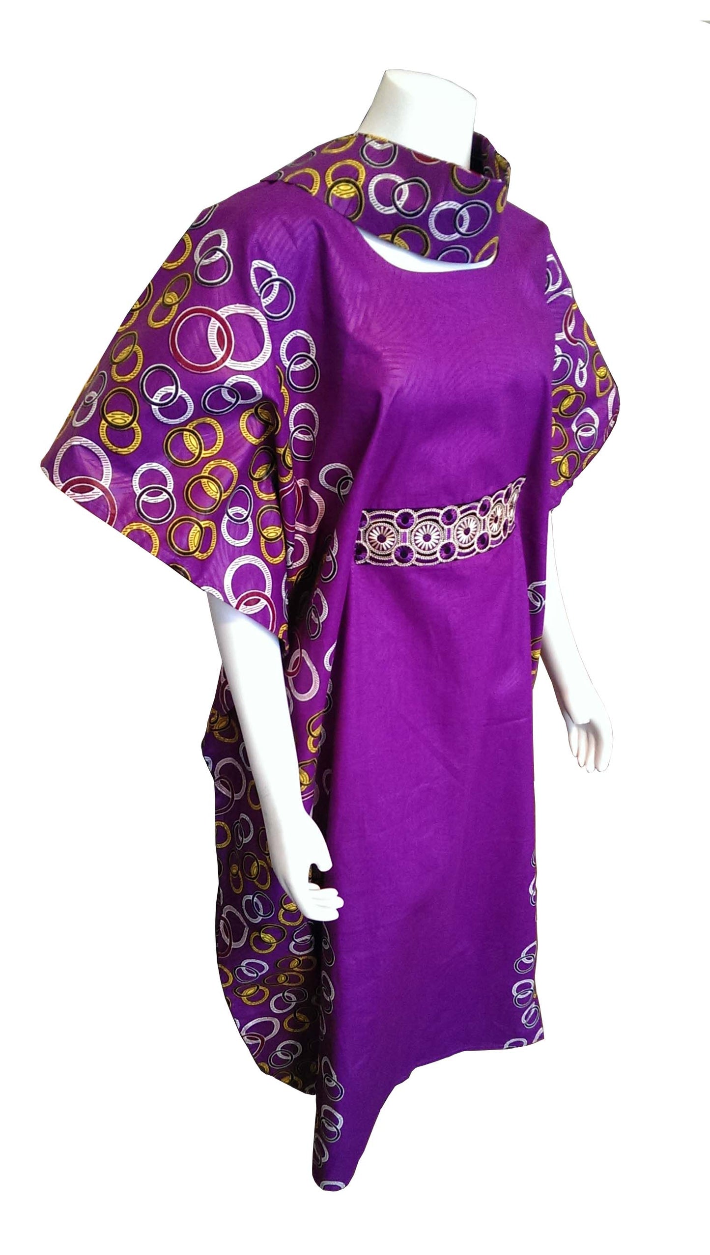 Mombasa Long Purple Dress Gold, Black and White Circles (One Size Fits 0-16)