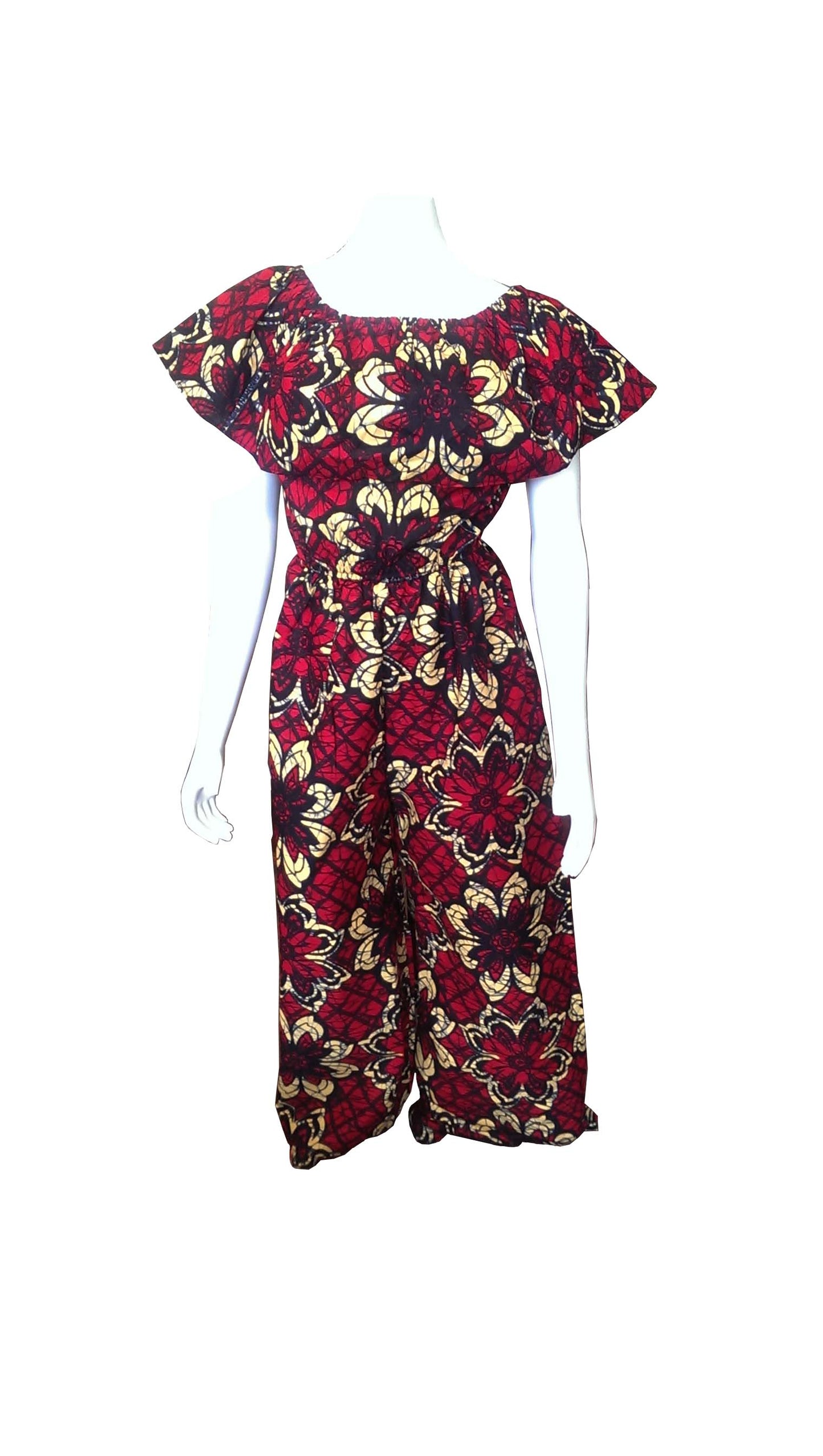 Ruka Jumpsuit Red, Yellow and Black Flowers (Wide Pant Leg)