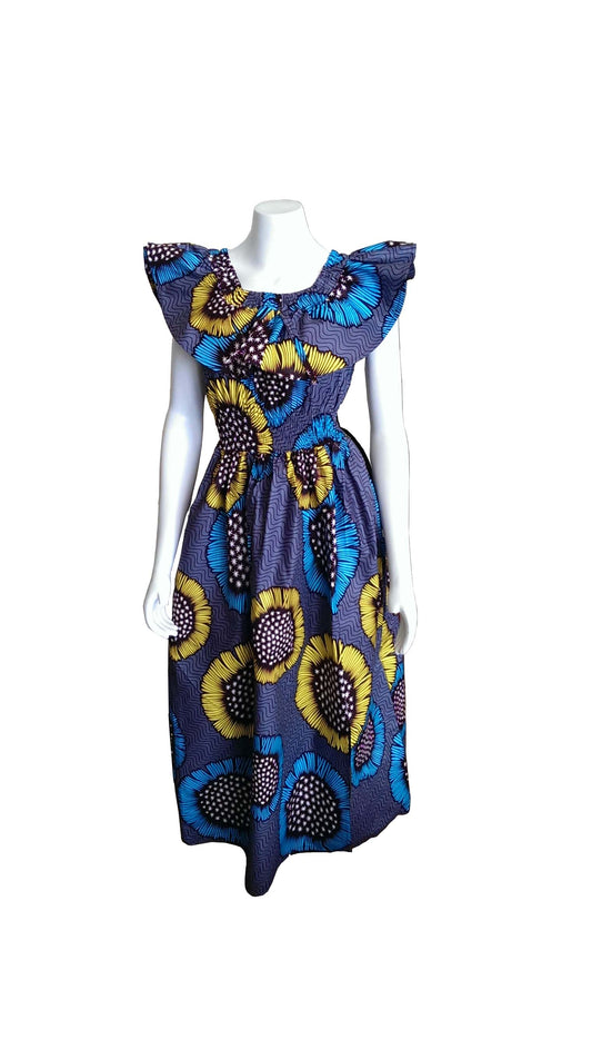 Maua Grey Dress with Blue and Yellow Flowers