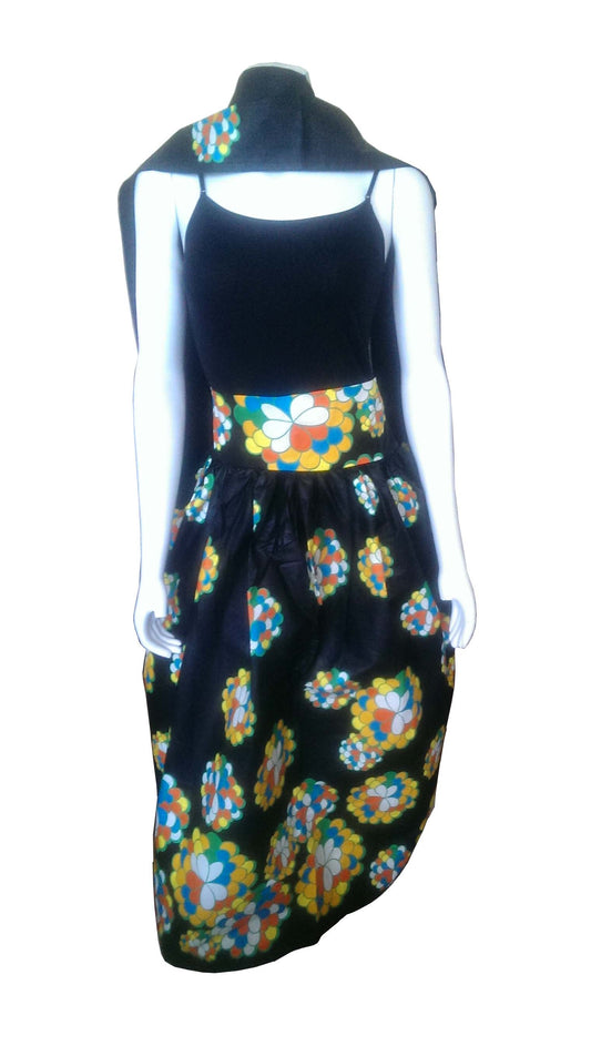 Dada Long Black Skirt with Flowers Size 8-10