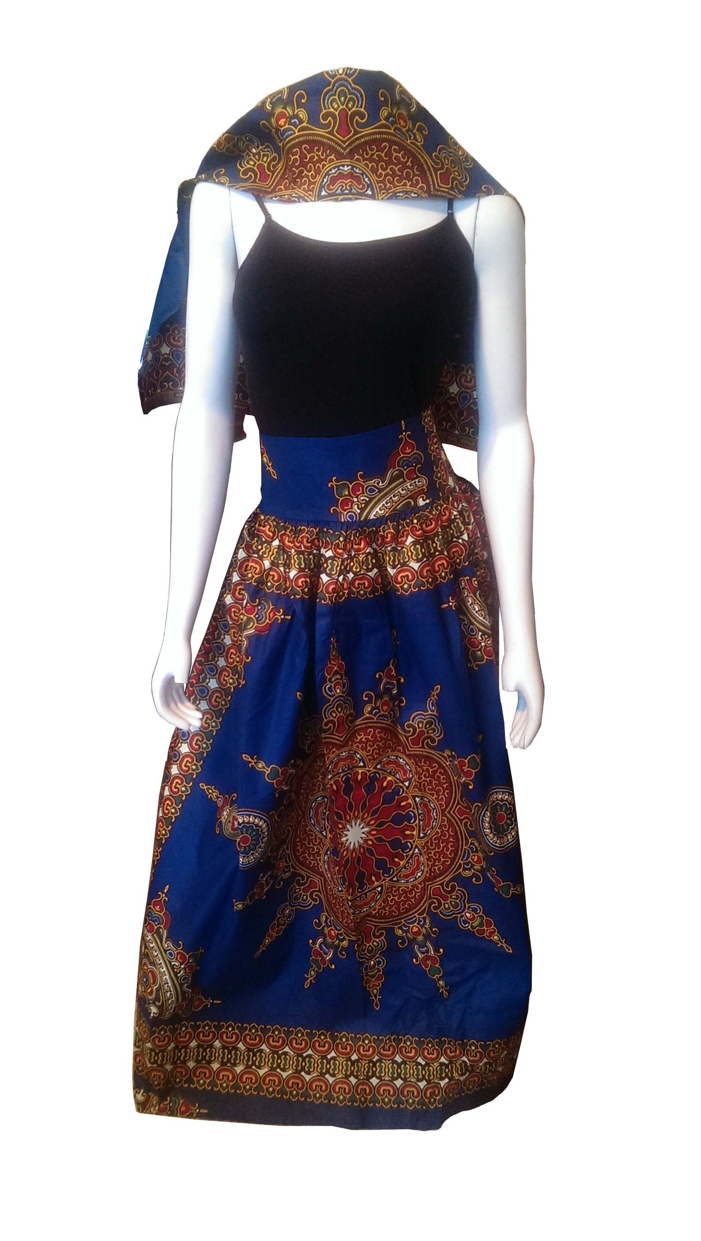 Dada Long Skirt Navy Blue with Circular Flowers