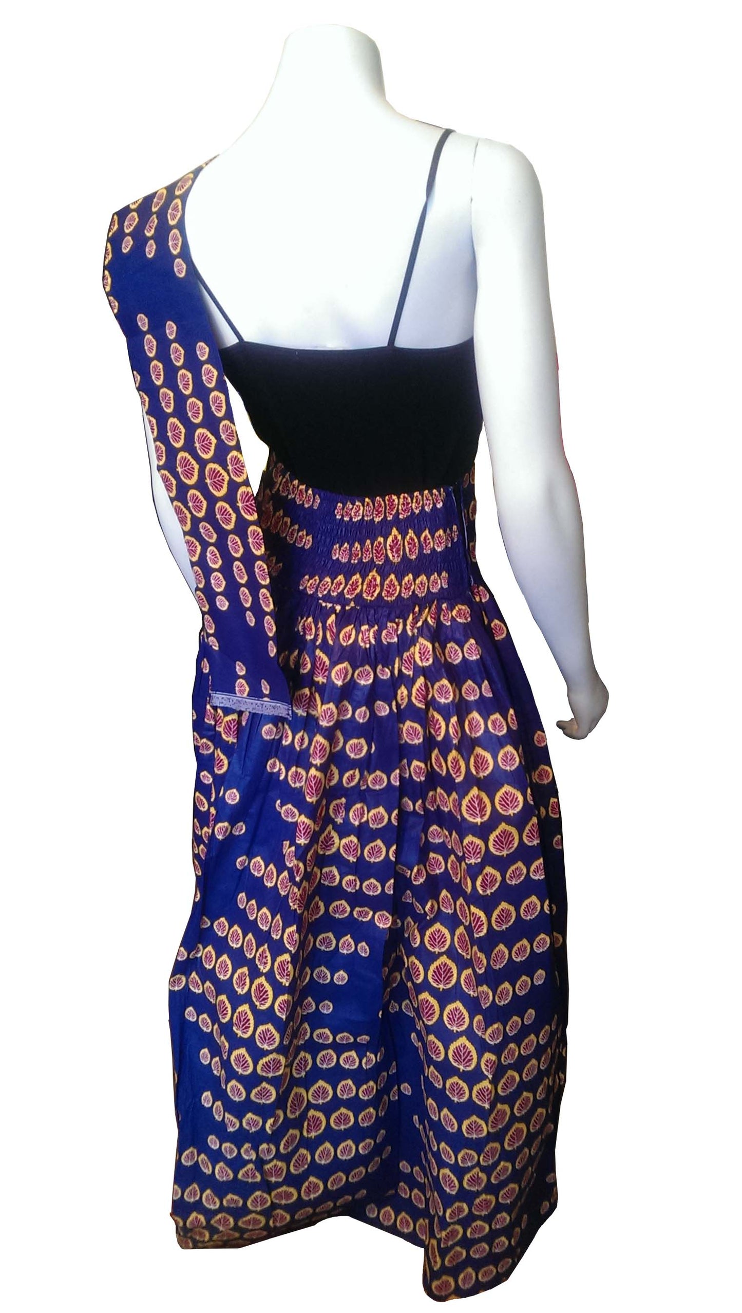 Dada Long Skirt Navy Blue with Red and Yellow Leaves Size 10