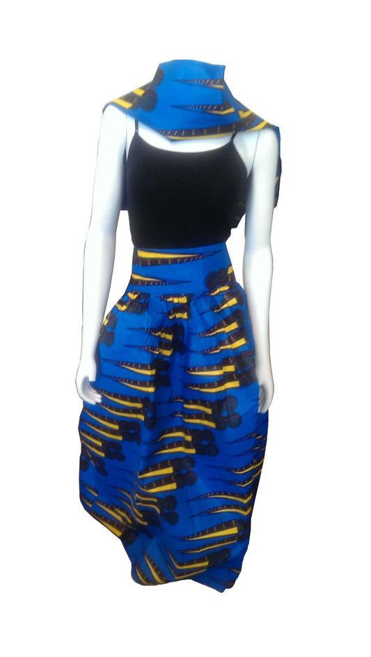 Dada Long Skirt Blue with Yellow and Black Design