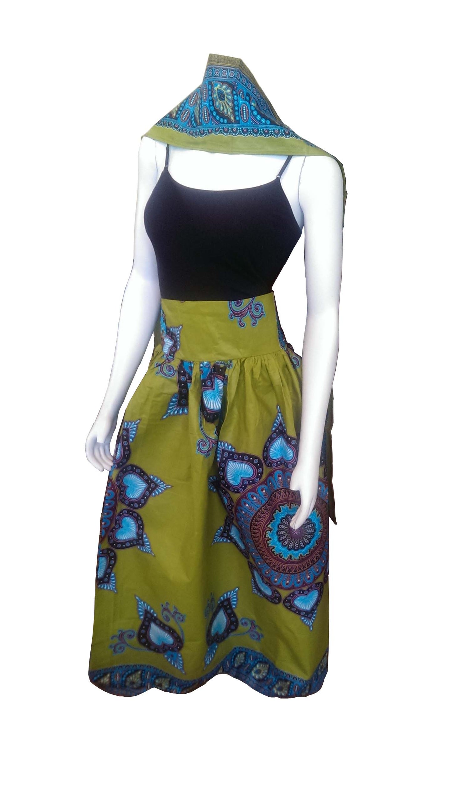 Dada Long Skirt Light Green with Beautiful Circles and Hearts