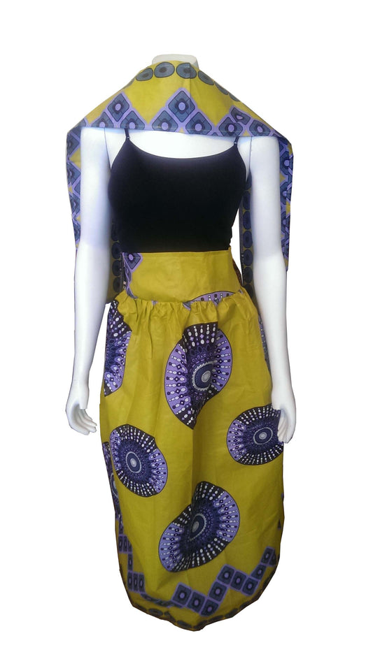 Dada Long Skirt Green with Purple and Black Circles