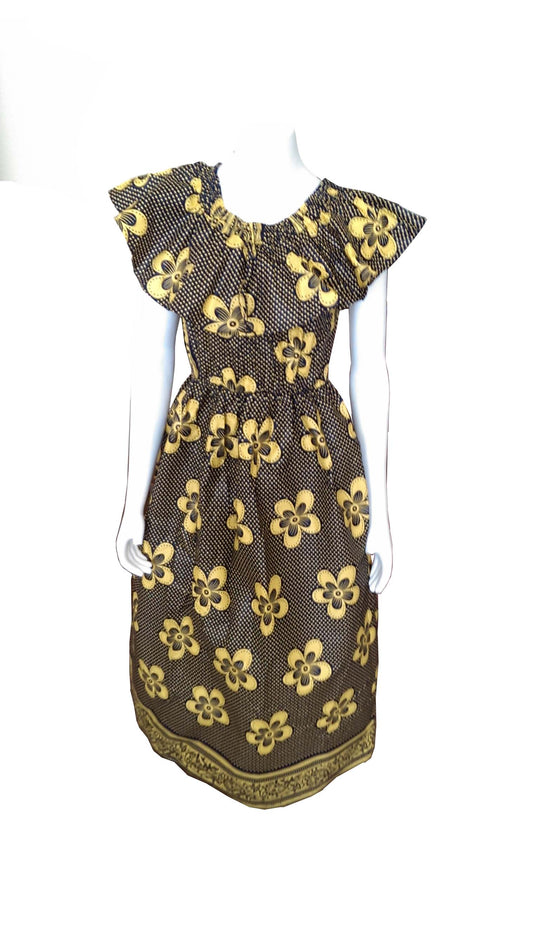 Maua Yellow and Black Dress with Flowers