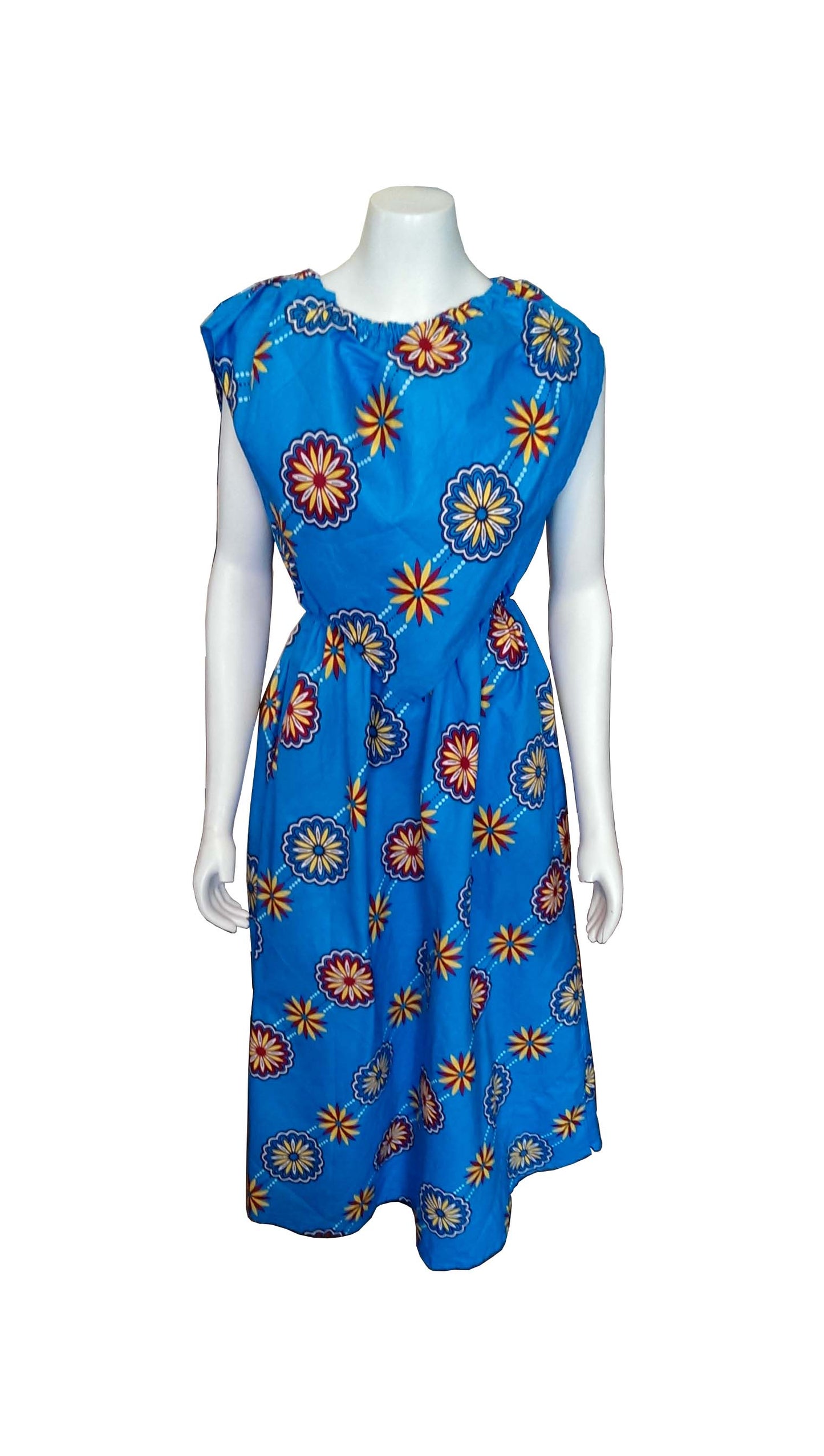 Lamu Blue Dress with Yellow and Red and White Flower Designs