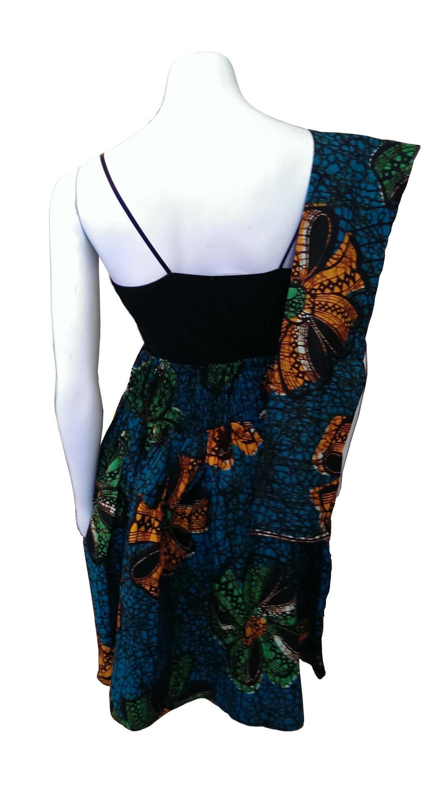 Sarafina Knee-Length Blue-Green Skirt with Brown and Green Flowers