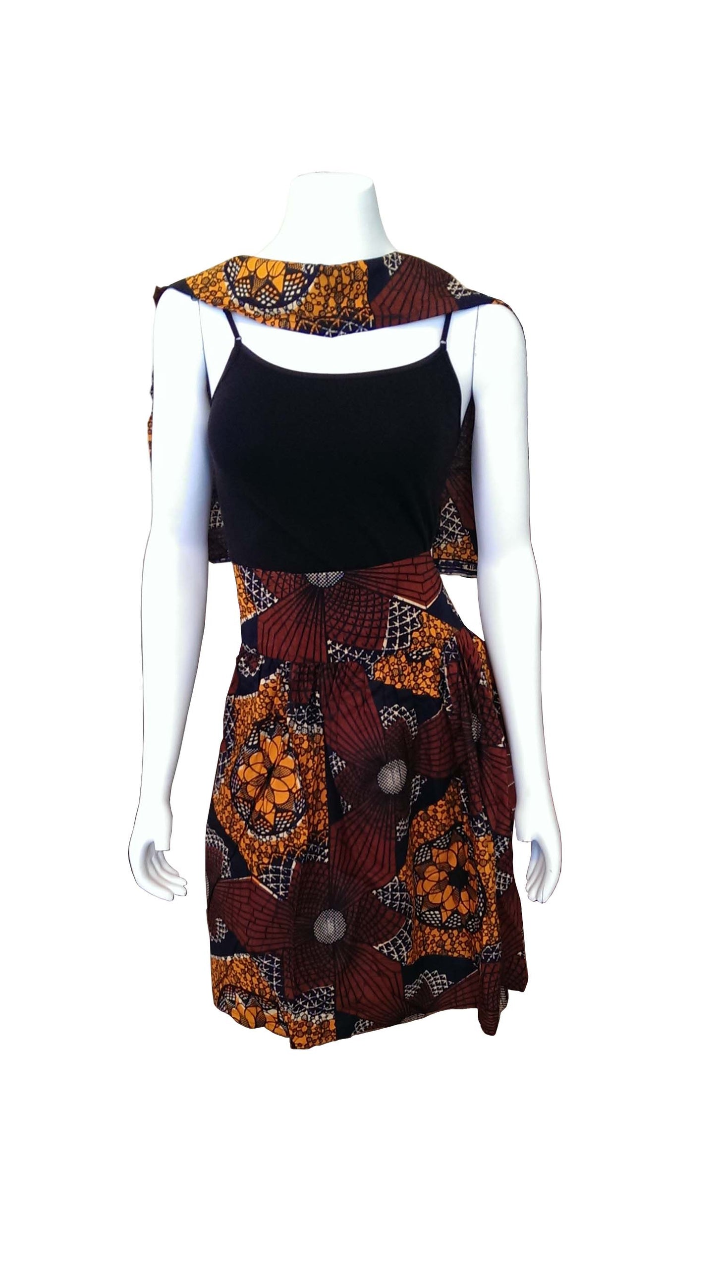 Sarafina Knee-Length Skirt Brown with Orange and Black Design